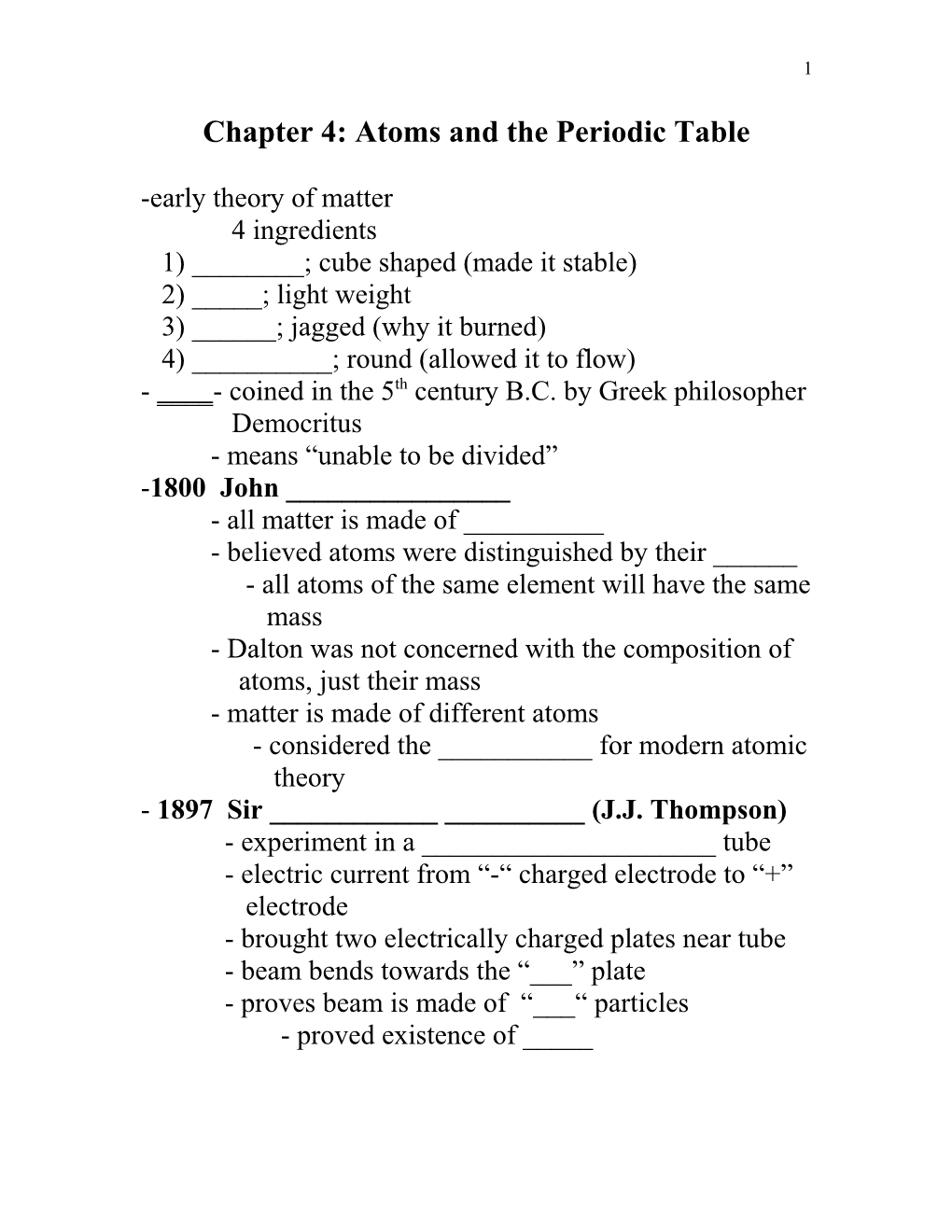 Chapter 4: Atoms and the Periodic Table