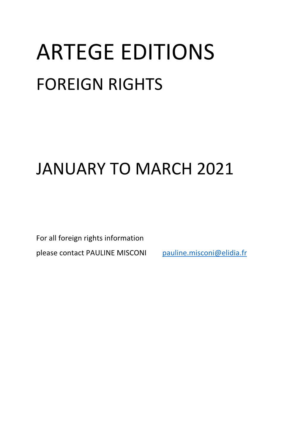 Artege Editions Foreign Rights