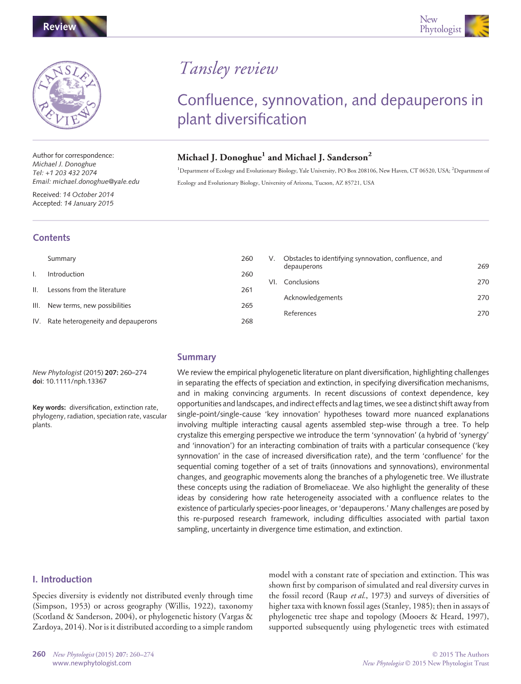Confluence, Synnovation, and Depauperons in Plant Diversification