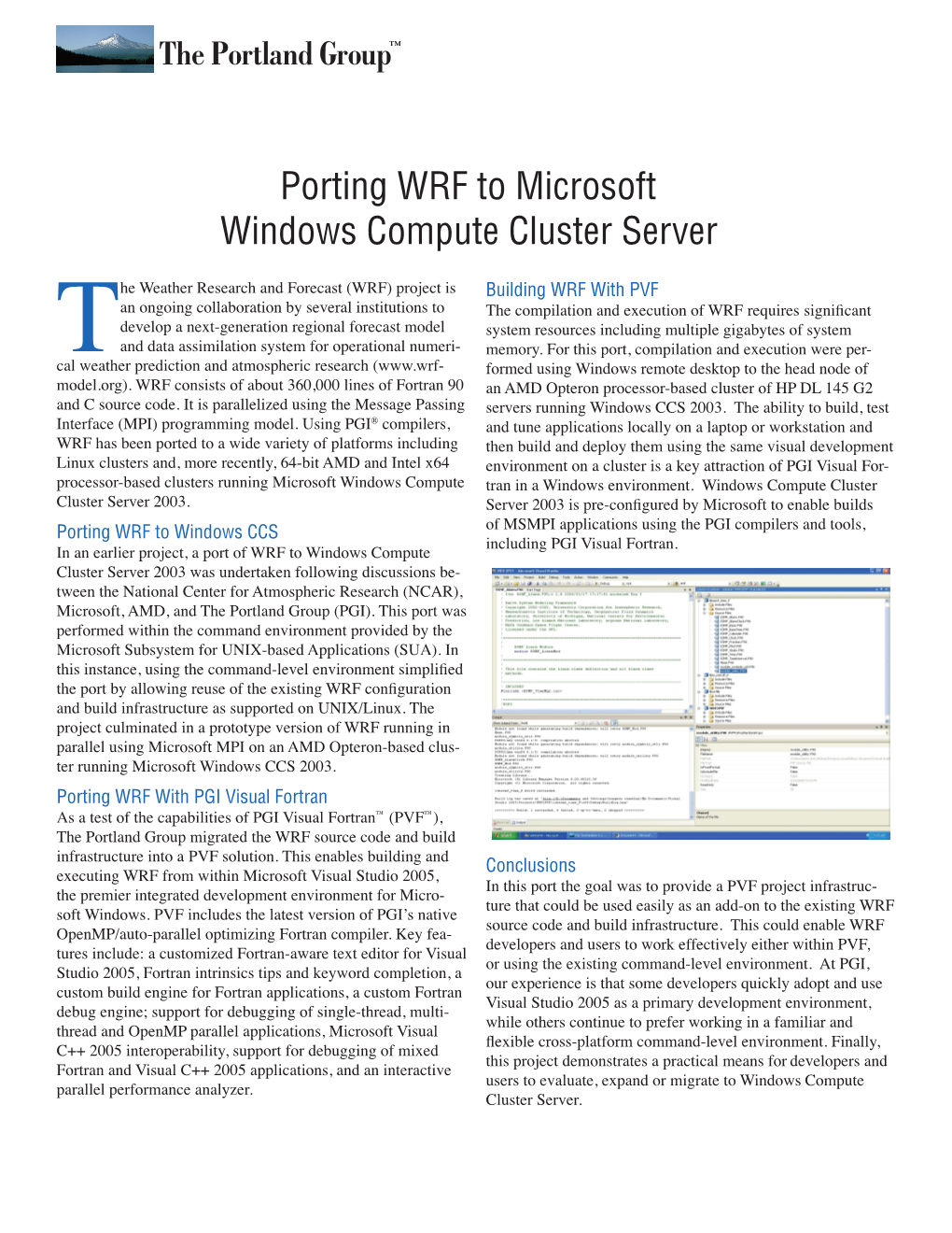 Porting WRF to Microsoft Windows Compute Cluster Server