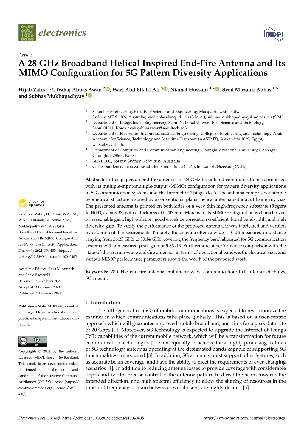 A 28 Ghz Broadband Helical Inspired End-Fire Antenna and Its MIMO Conﬁguration for 5G Pattern Diversity Applications