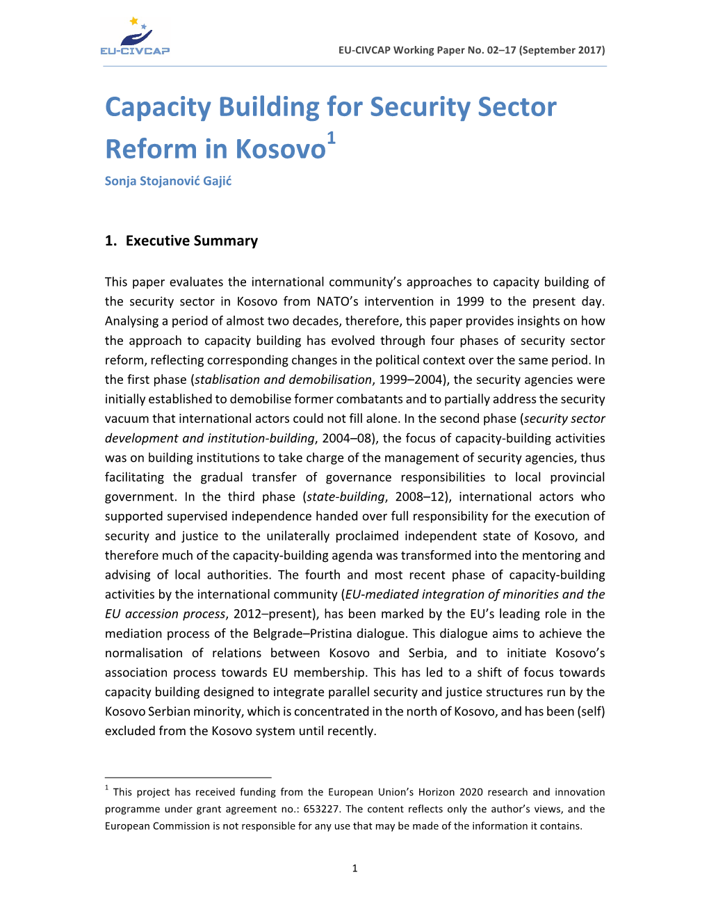 Capacity Building for Security Sector Reform in Kosovo1 Sonja Stojanović Gajić