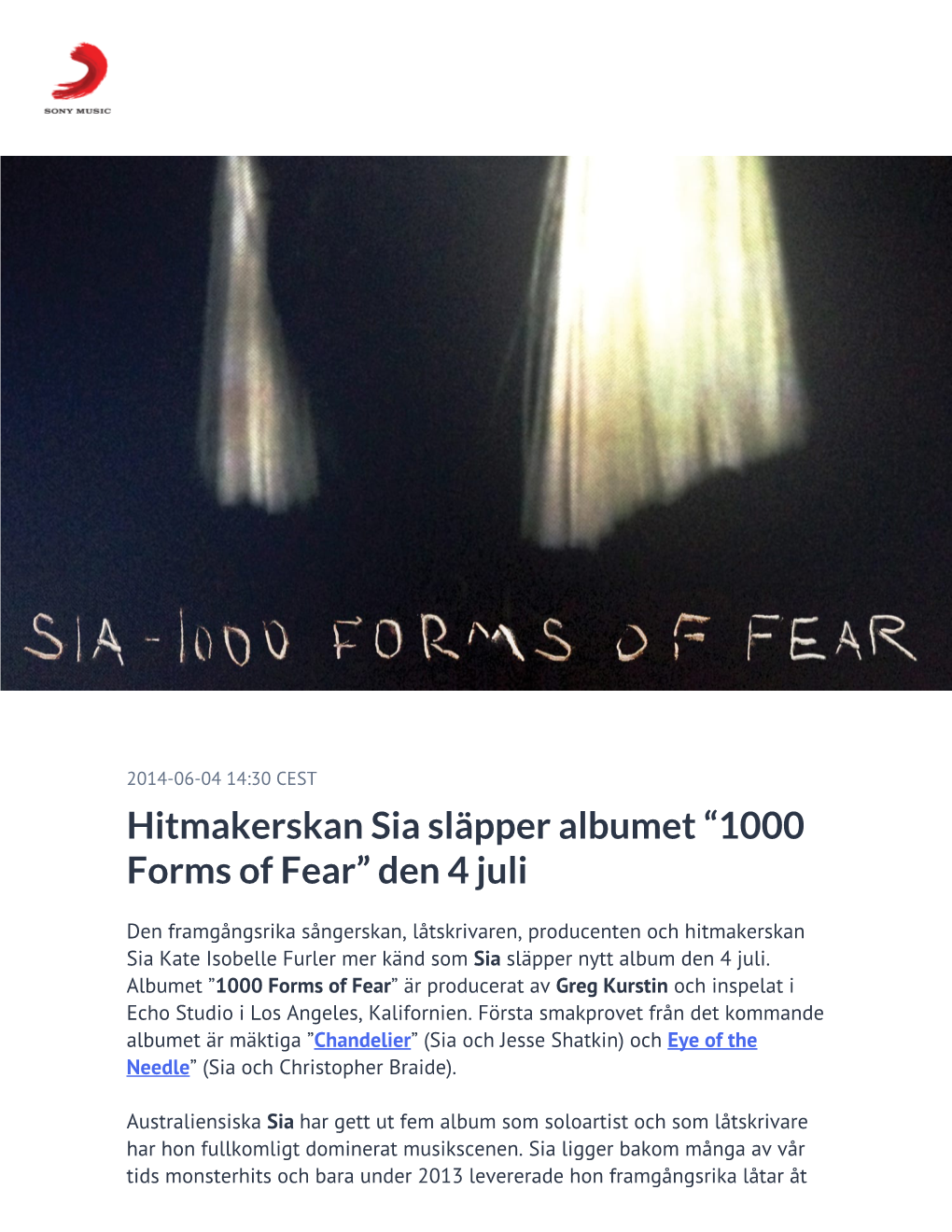 Hitmakerskan Sia Släpper Albumet “1000 Forms of Fear” Den 4 Juli