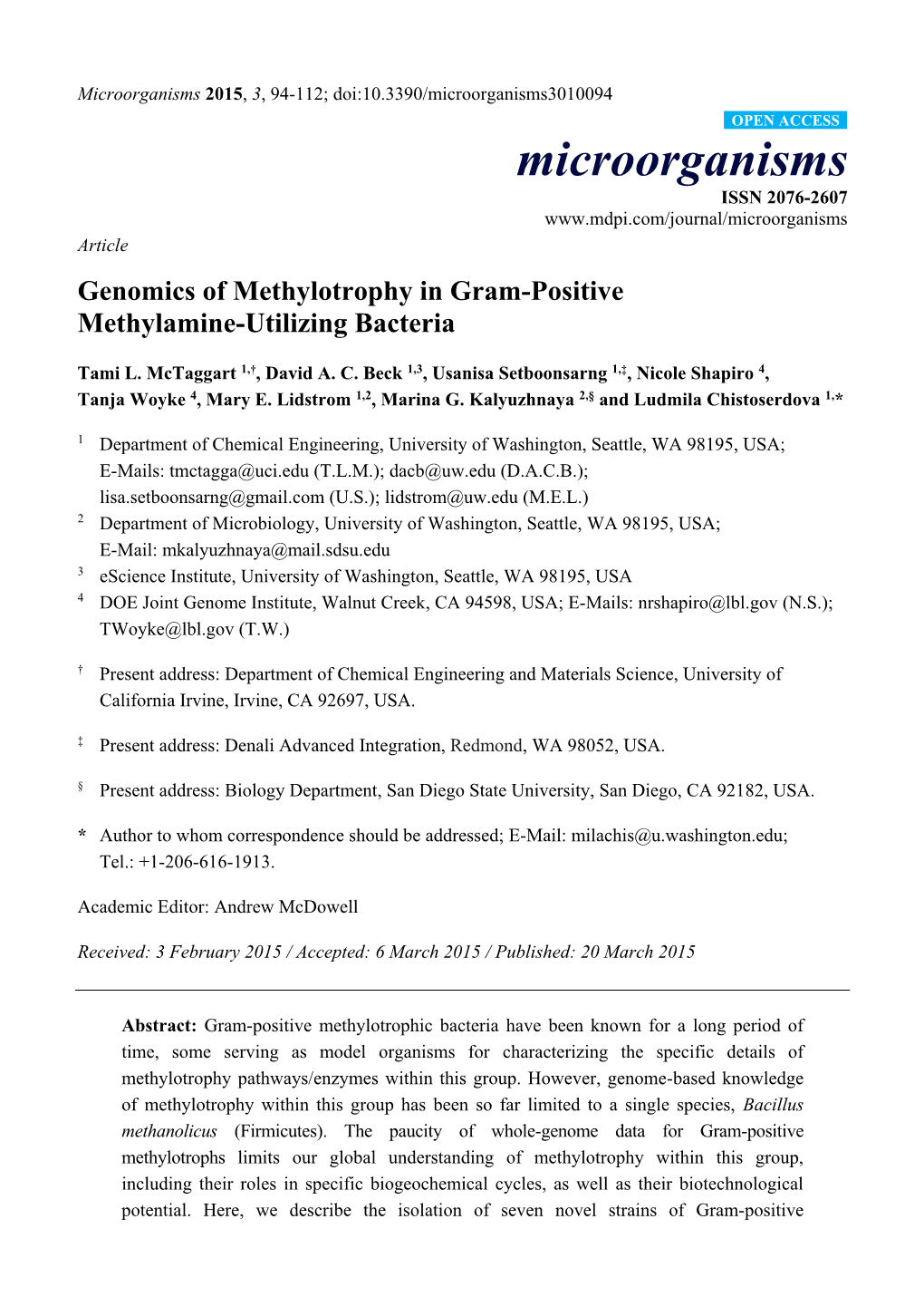 Genomics of Methylotrophy in Gram-Positive Methylamine-Utilizing Bacteria