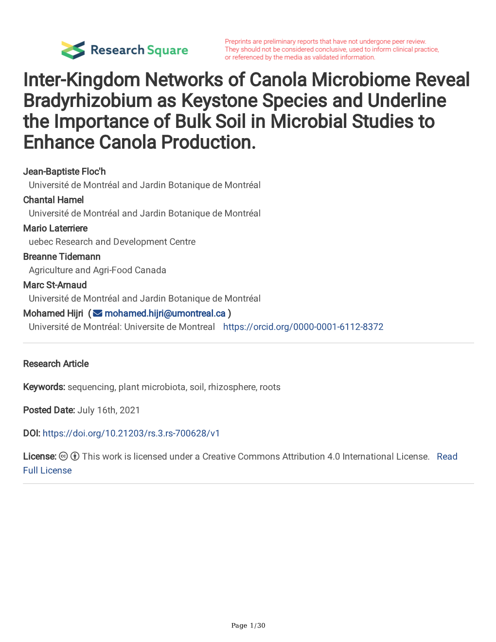 Inter-Kingdom Networks of Canola Microbiome Reveal Bradyrhizobium