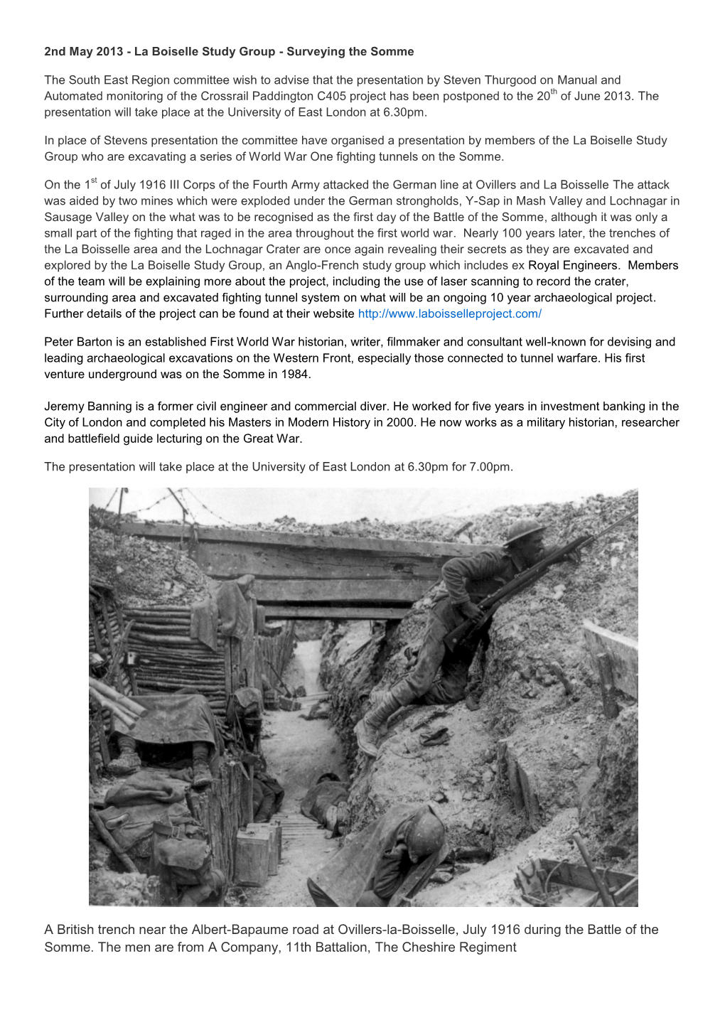 A British Trench Near the Albert-Bapaume Road at Ovillers-La-Boisselle, July 1916 During the Battle of the Somme