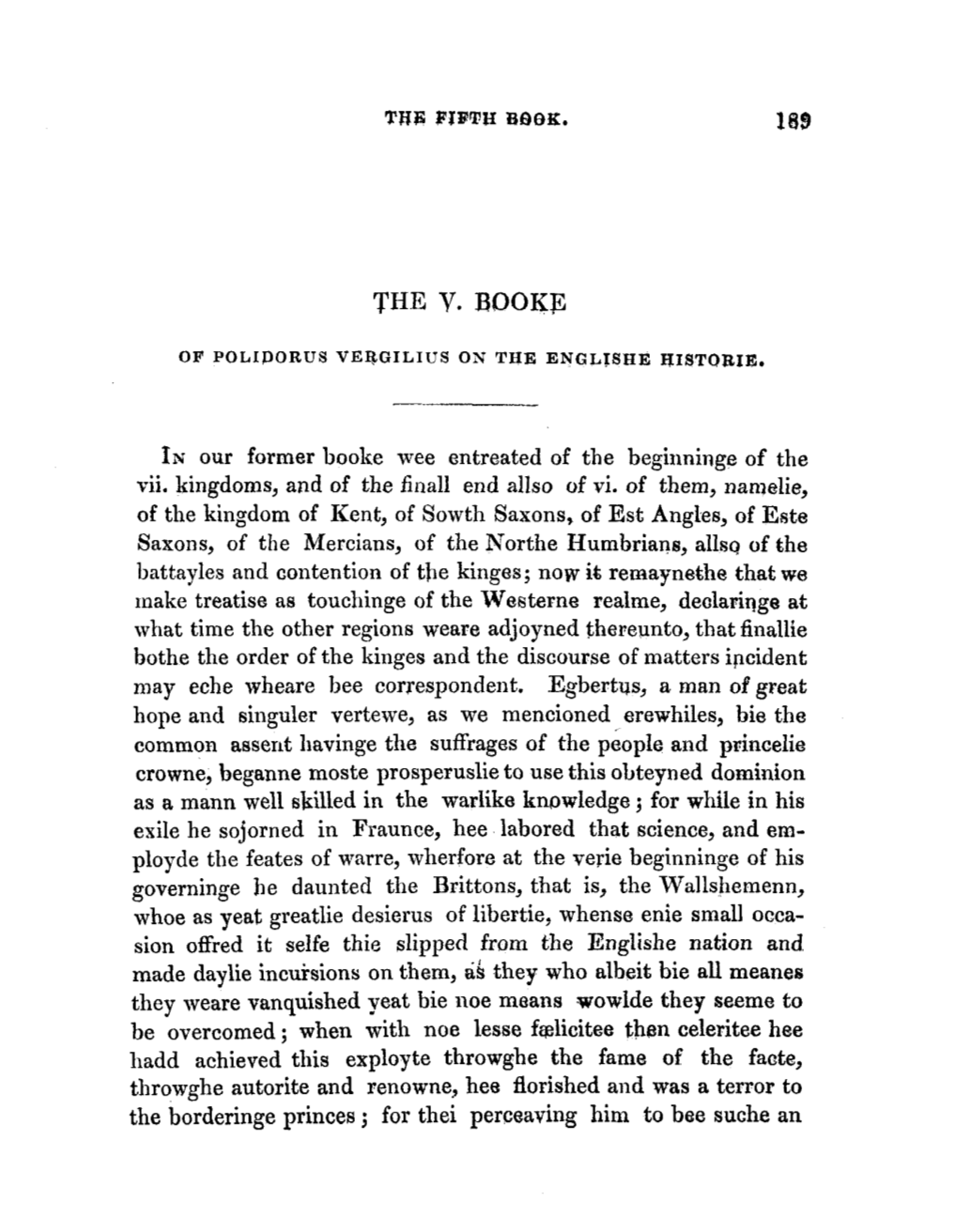 The V. Booke of Polidorus Vergilius on the Englishe Historie