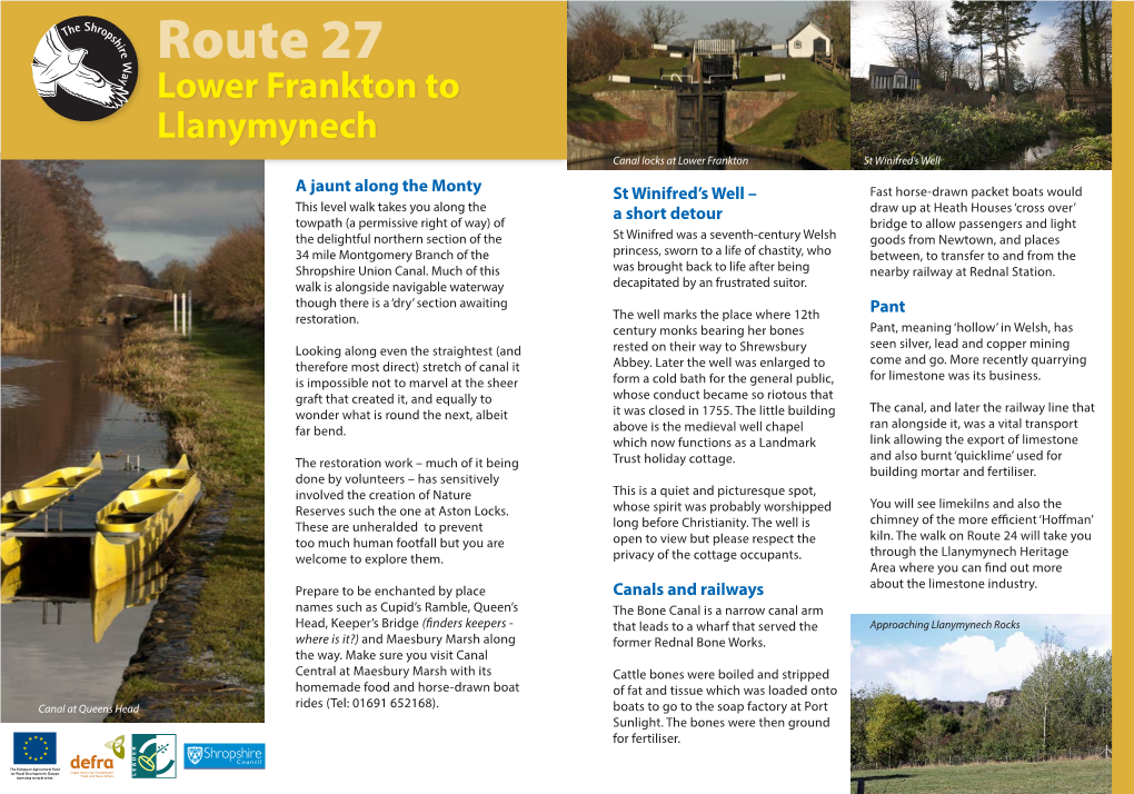 Route 27 Lower Frankton to Llanymynech Canal Locks at Lower Frankton St Winifred’S Well