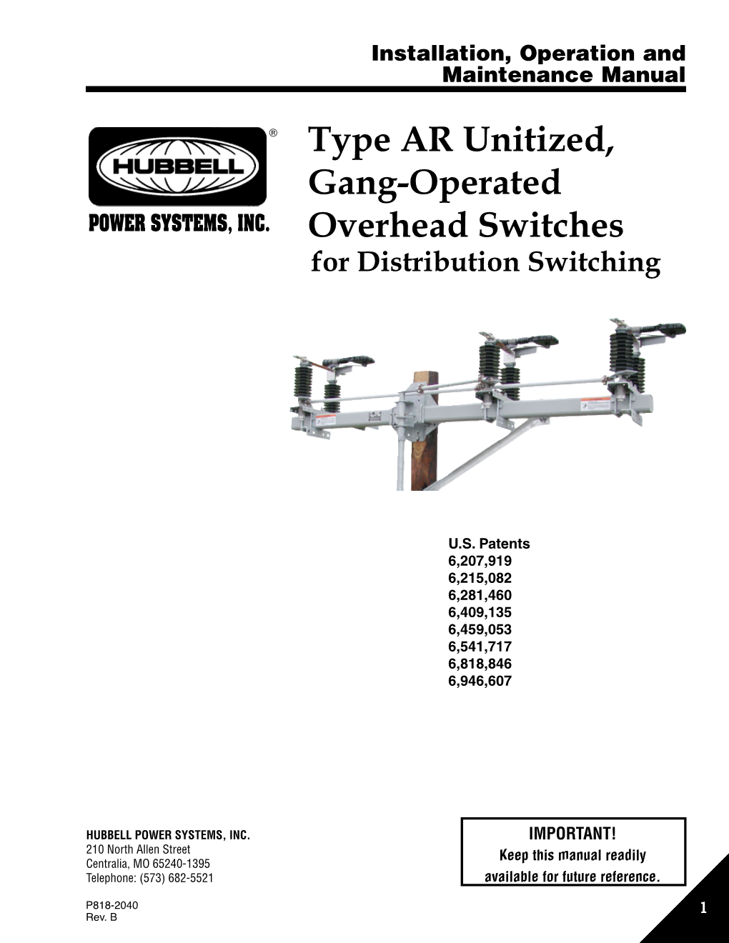 Type AR Unitized, Gang-Operated Overhead Switches