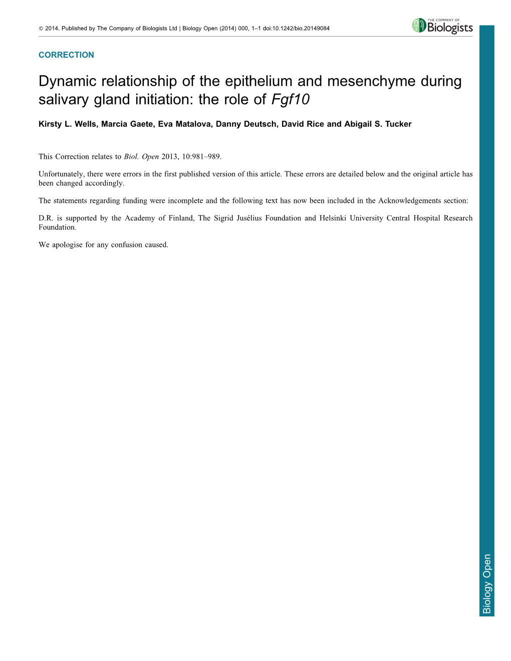 Dynamic Relationship of the Epithelium and Mesenchyme During Salivary Gland Initiation: the Role of Fgf10