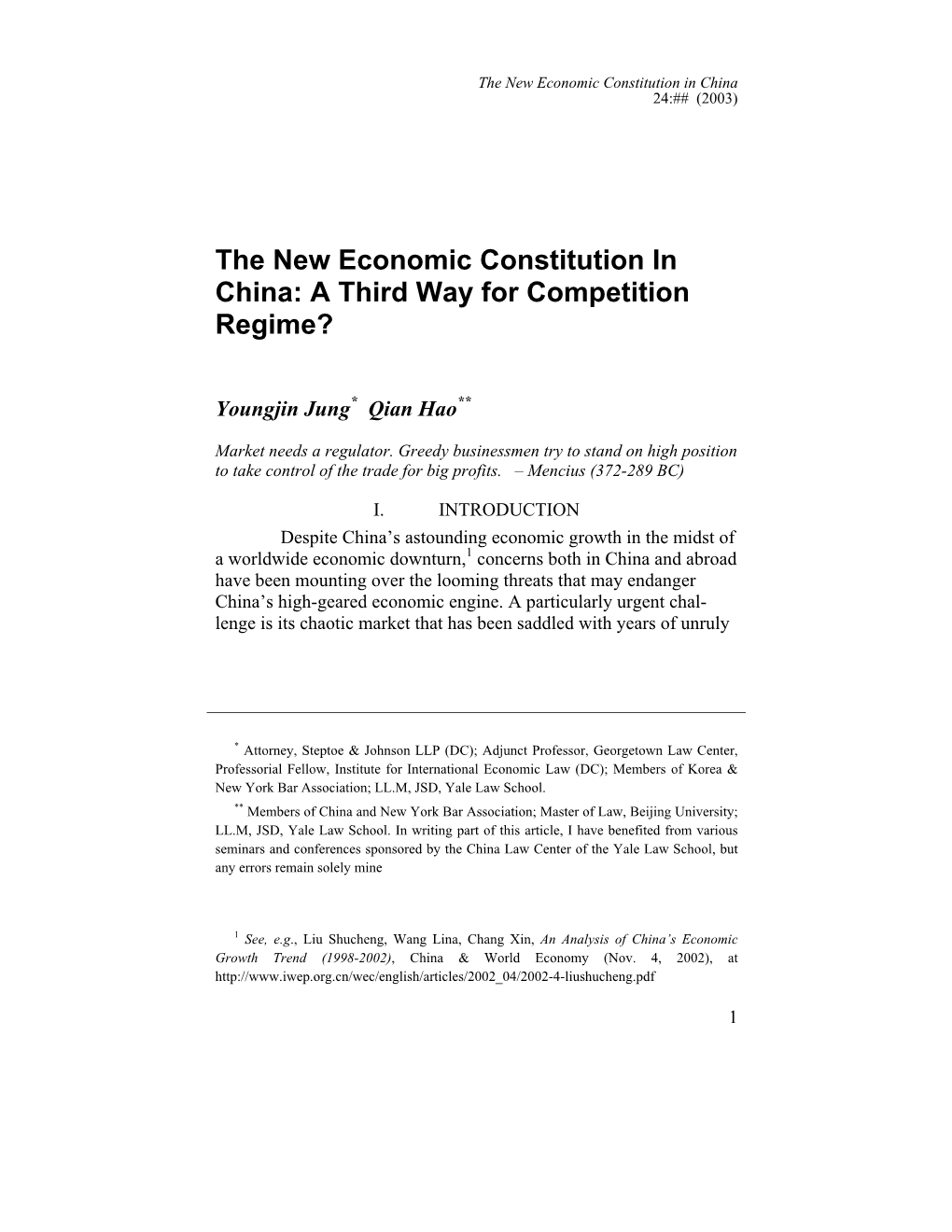 The New Economic Constitution in China 24:## (2003)