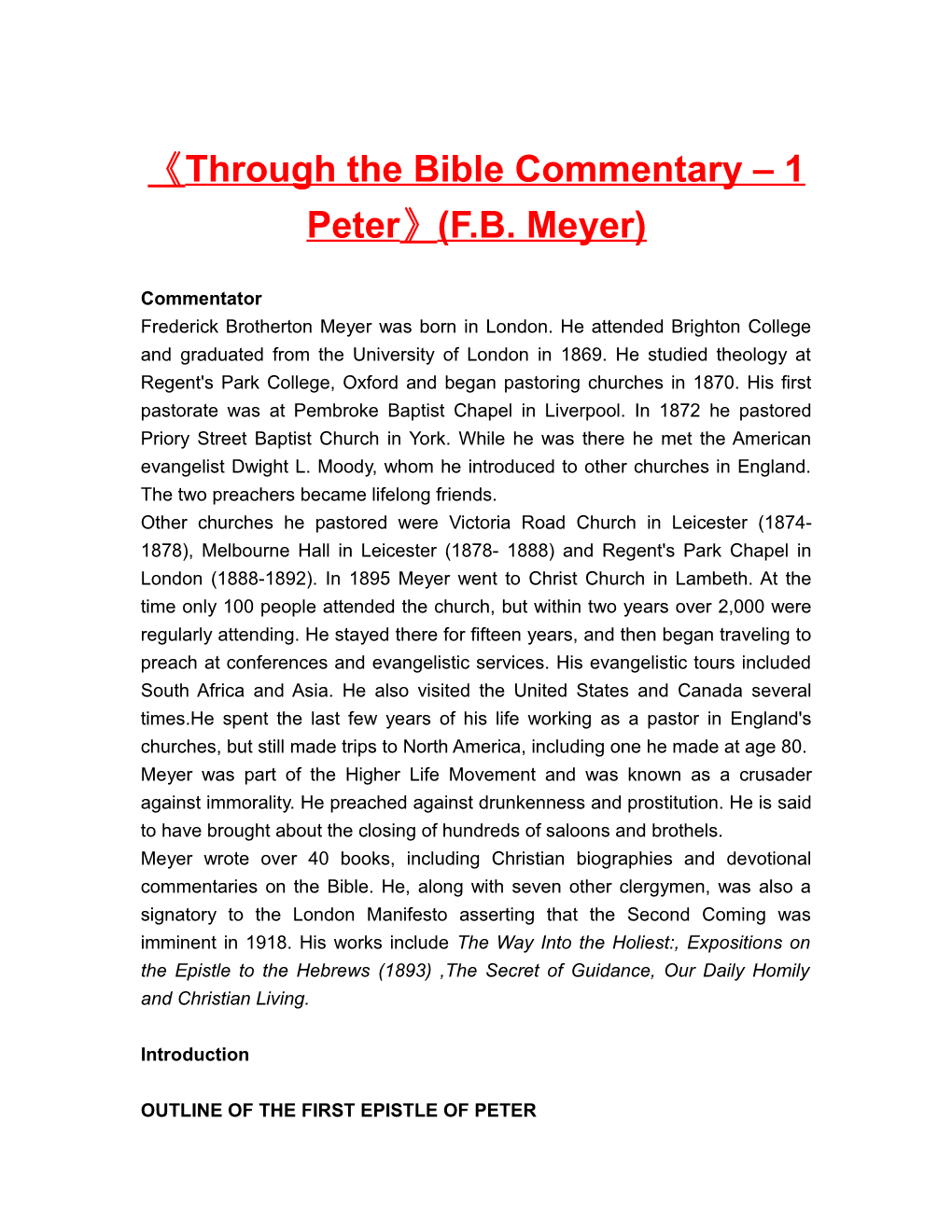 Through the Bible Commentary 1 Peter (F.B. Meyer)