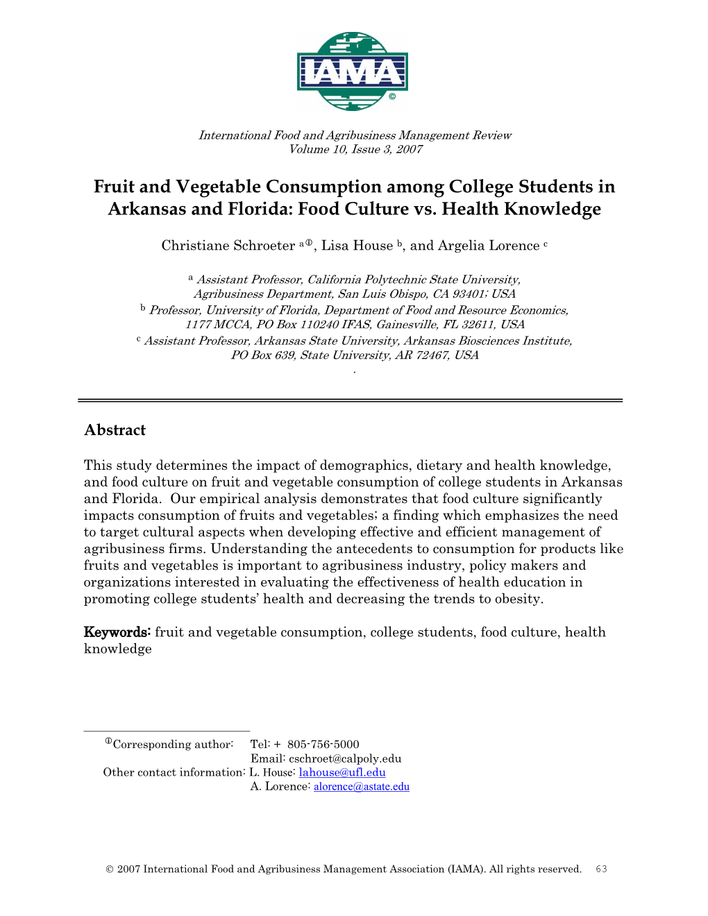 International Food and Agribusiness Management Review Volume 10, Issue 3, 2007