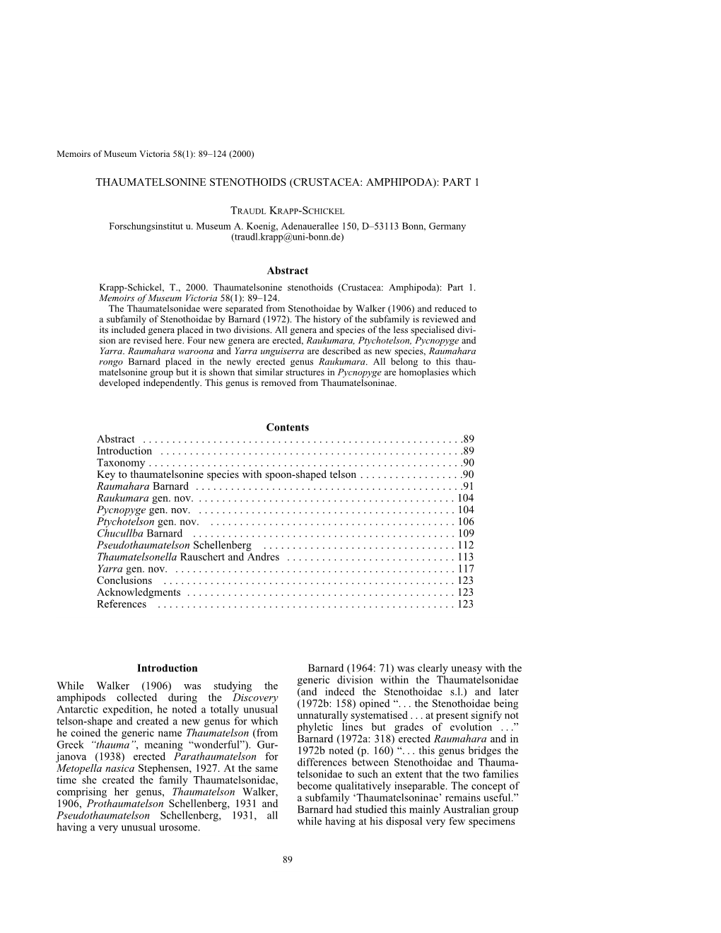 Thaumatelsonine Stenothoids (Crustacea: Amphipoda): Part 1