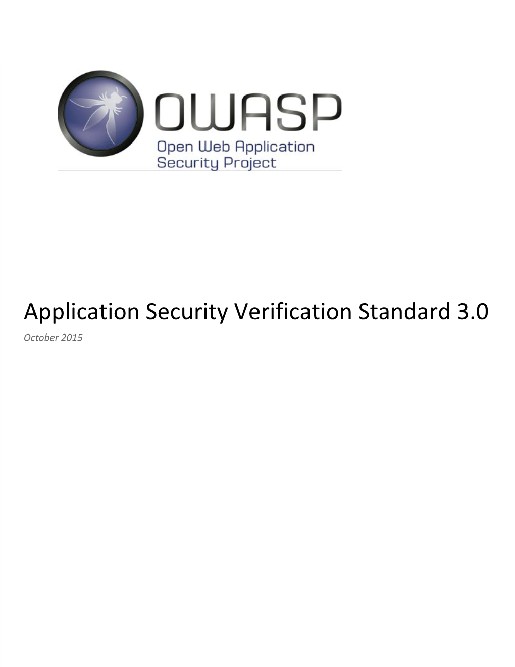 Application Security Verification Standard 3.0 October 2015