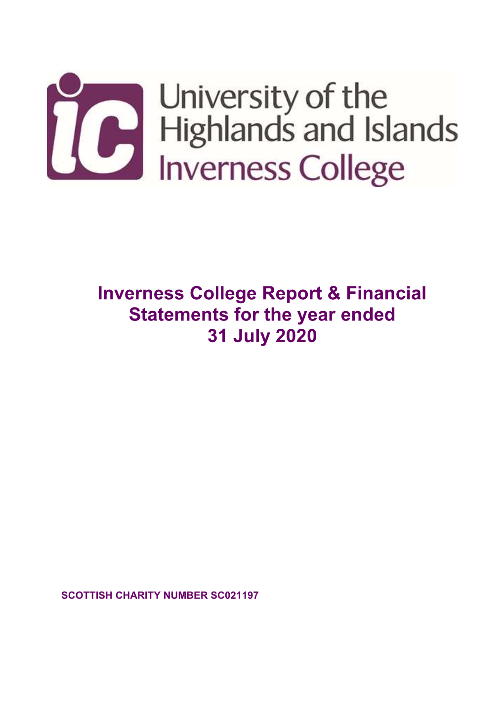 Inverness College Report & Financial Statements for the Year Ended 31 July 2020