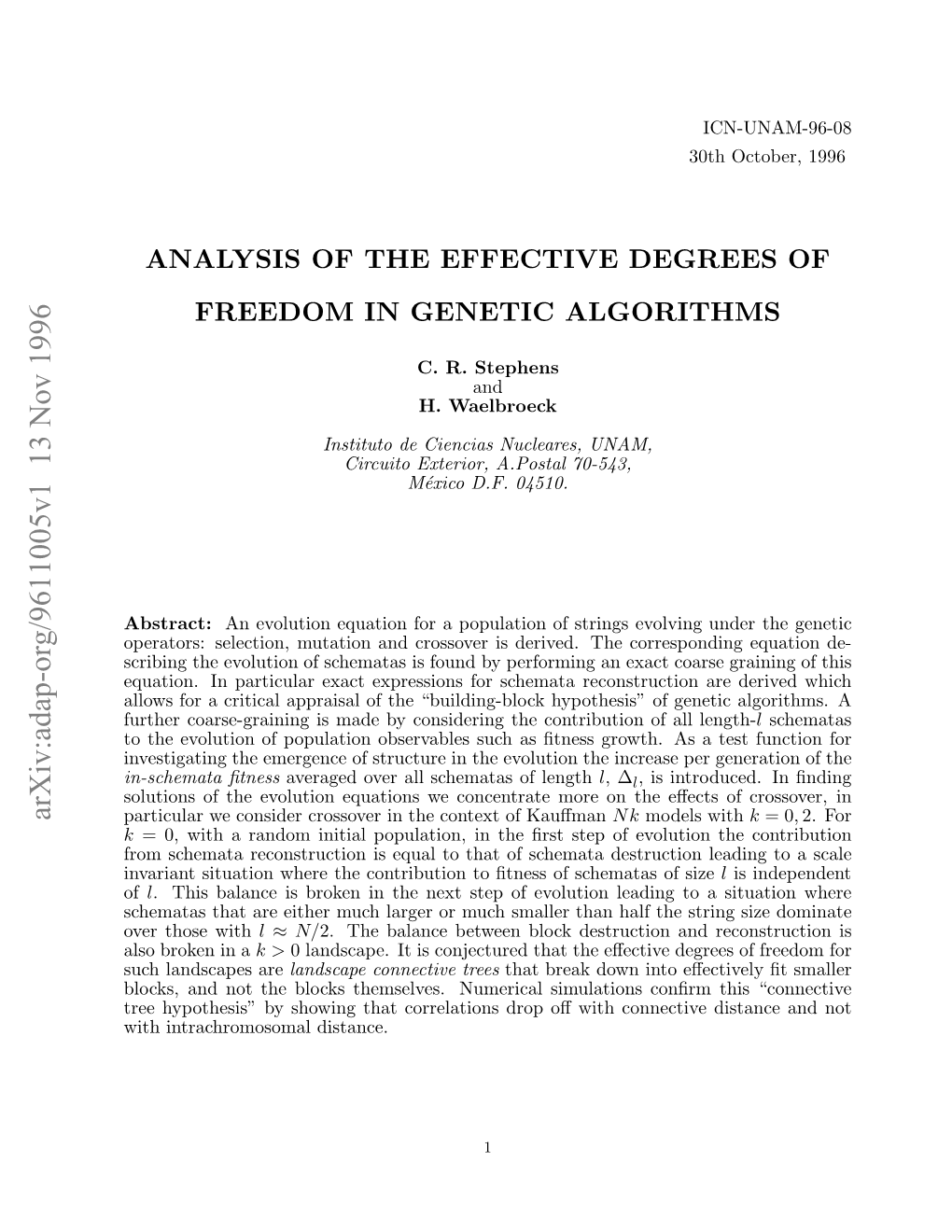 Analysis of the Effective Degrees of Freedom in Genetic Algorithms