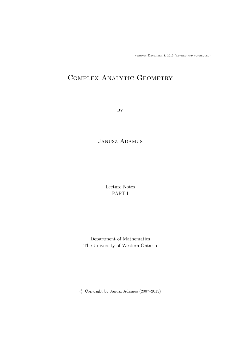 Complex Analytic Geometry