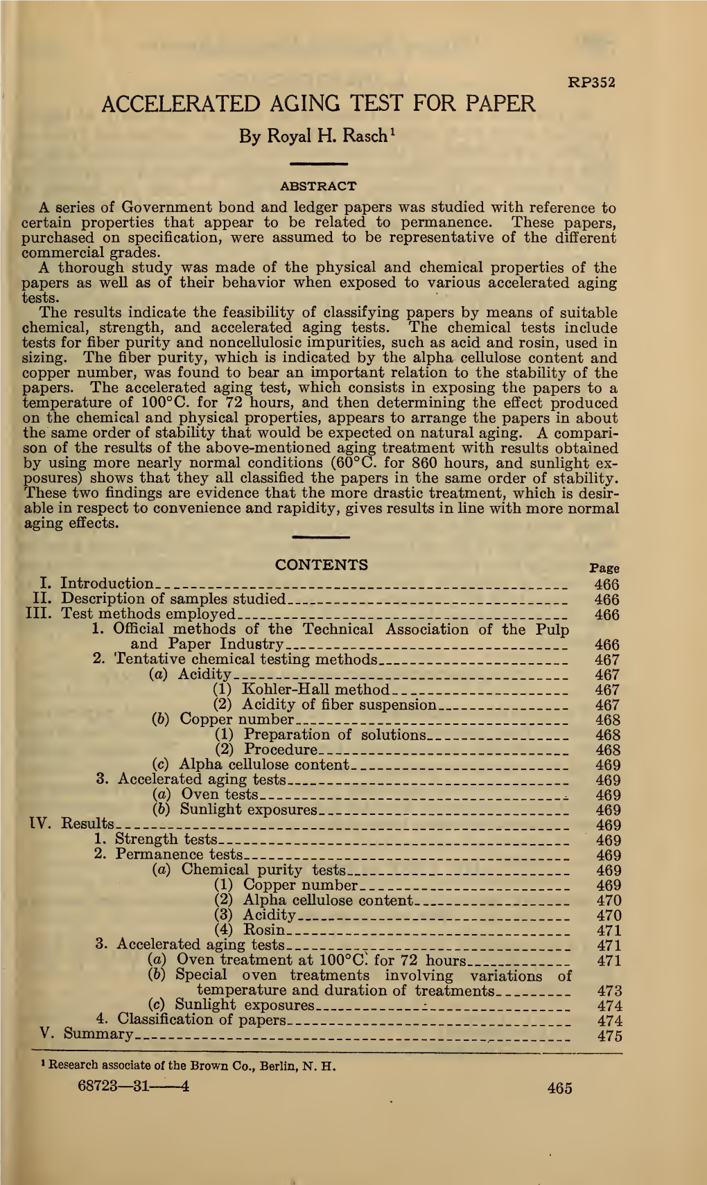 ACCELERATED AGING TEST for PAPER by Royal H