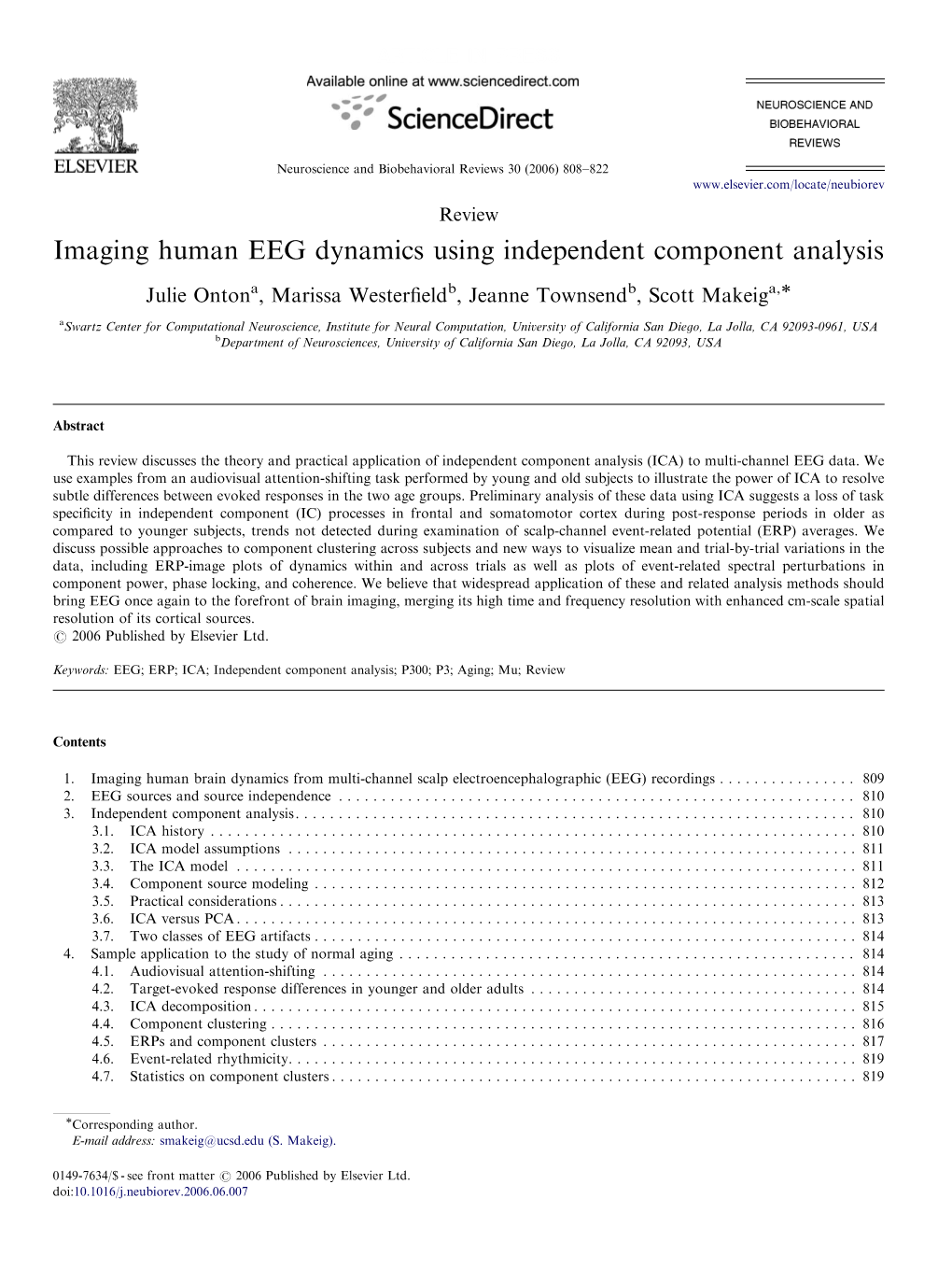 Imaging Human EEG Dynamics Using Independent Component Analysis