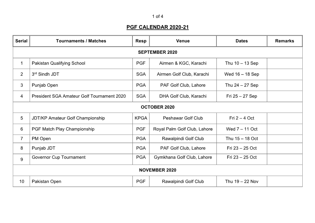PGF Schedules