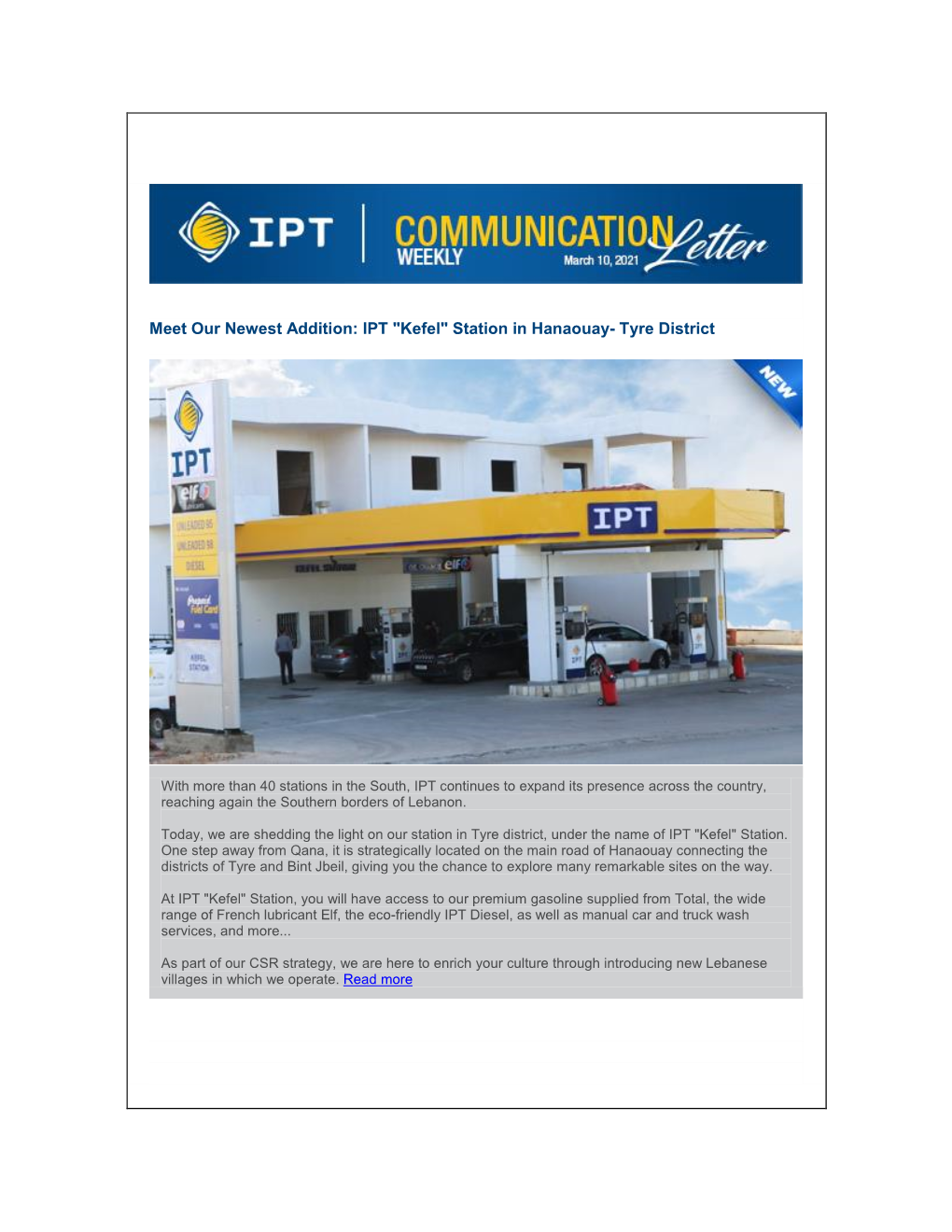Meet Our Newest Addition: IPT "Kefel" Station in Hanaouay- Tyre District