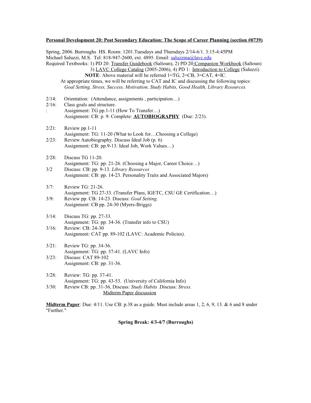 Personal Development 20: Post Secondary Education: the Scope of Career Planning (Section #0739)