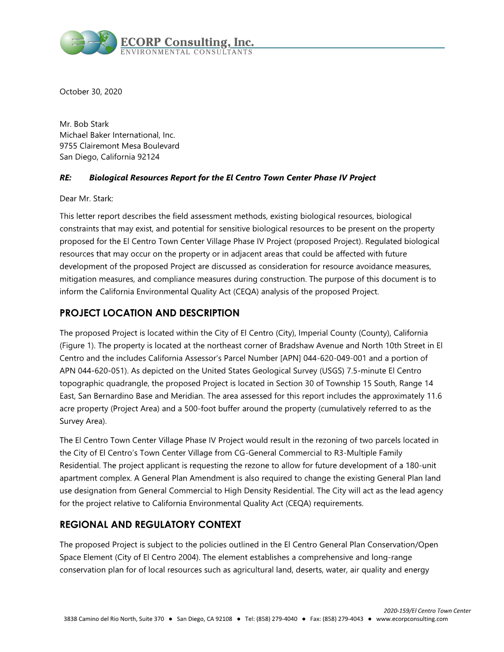 Biological Resources Report for the El Centro Town Center Phase IV Project