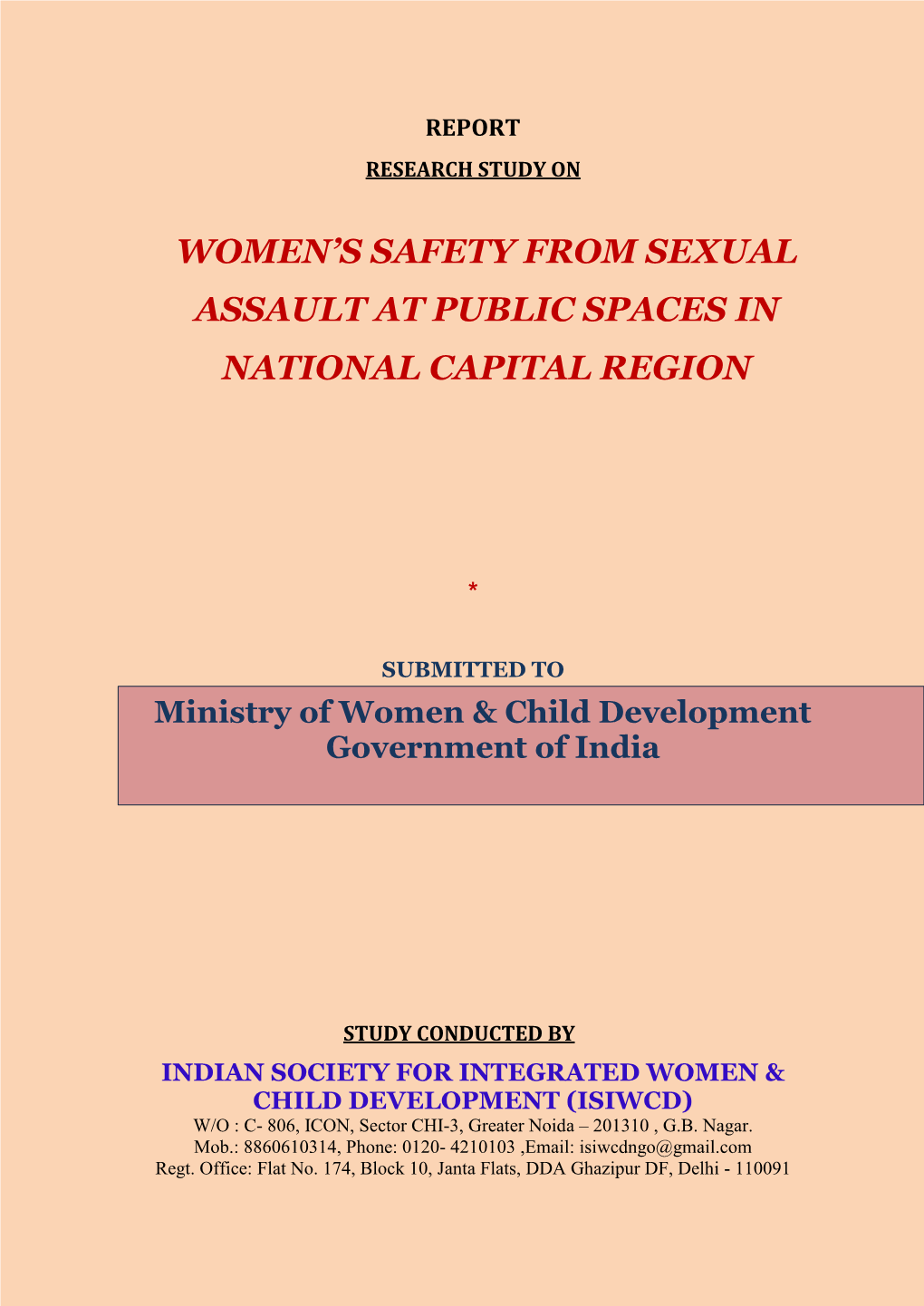 Women's Safety from Sexual Assault at Public Spaces in National Capital