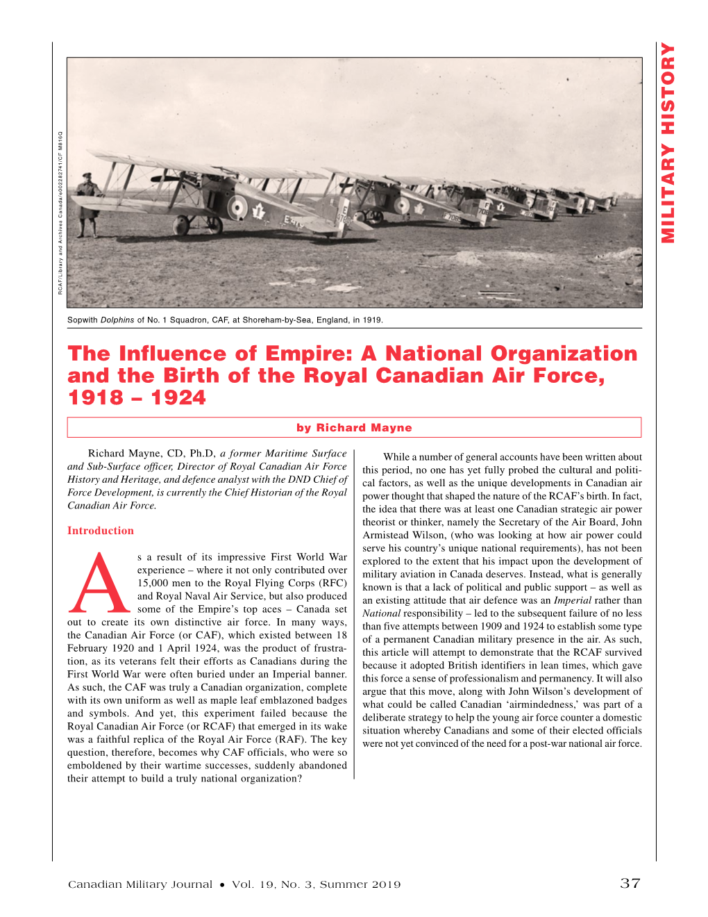 A National Organization and the Birth of the Royal Canadian Air Force, 1918 – 1924