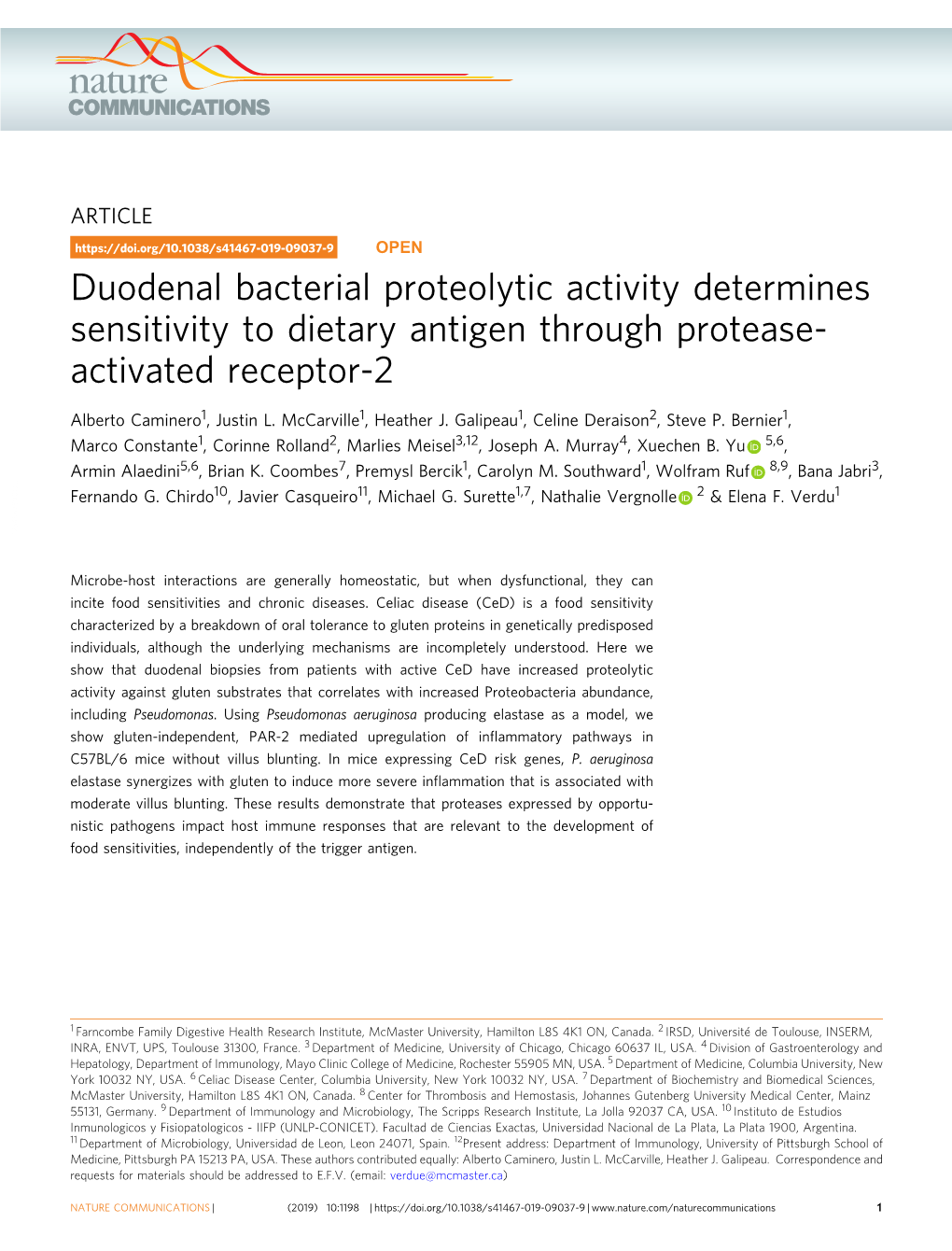 Duodenal Bacterial Proteolytic Activity Determines Sensitivity to Dietary Antigen Through Protease- Activated Receptor-2