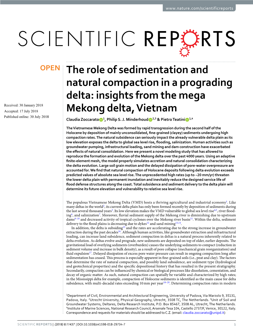 The Role of Sedimentation and Natural Compaction in a Prograding Delta