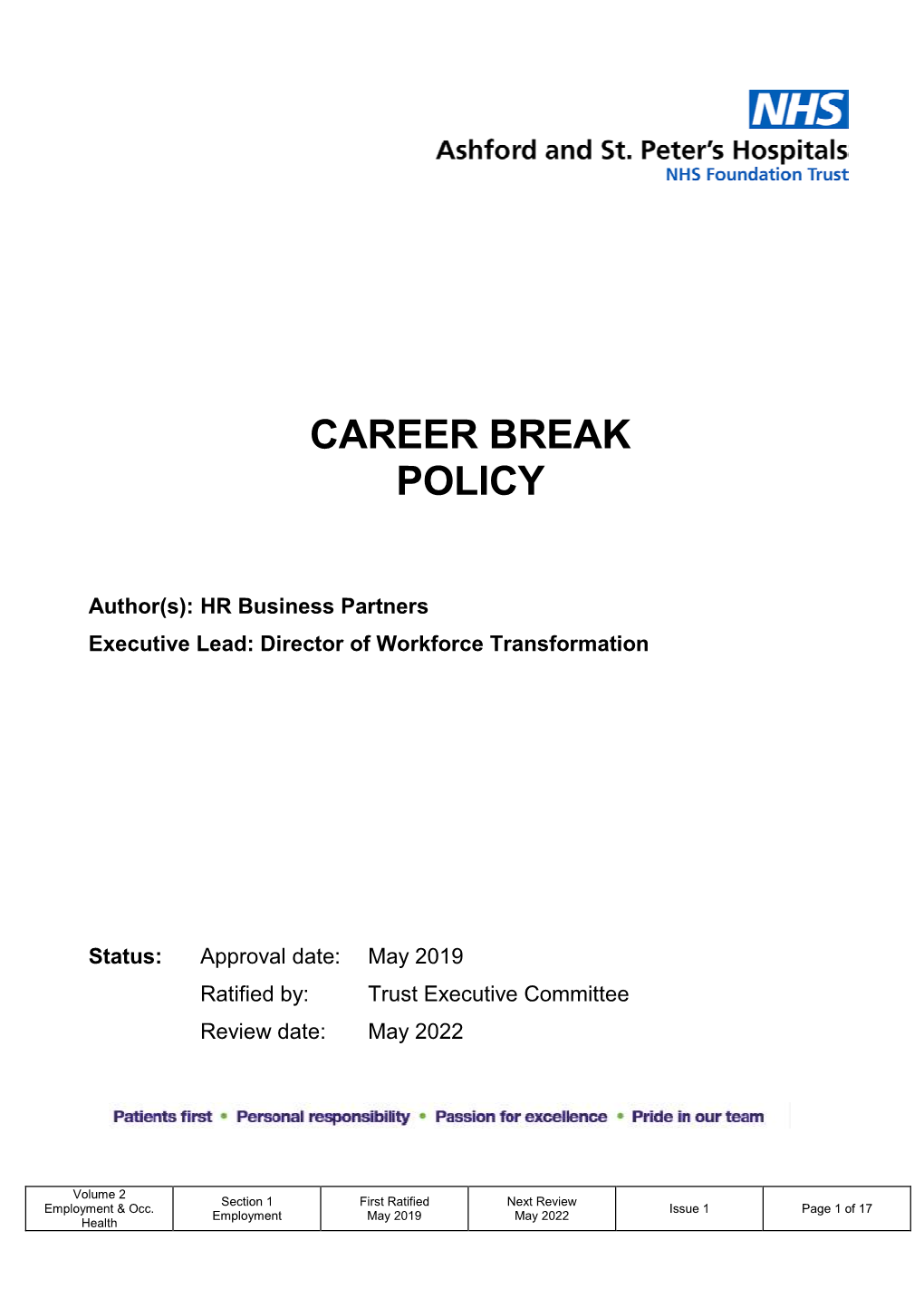 Career Break Policy (May 2019)