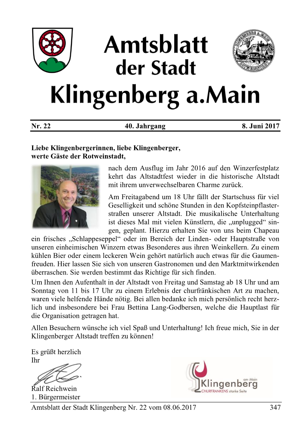 Amtsblatt Der Stadt Klingenberg Nr. 22 Vom 08.06.2017 347 Nr. 22 40