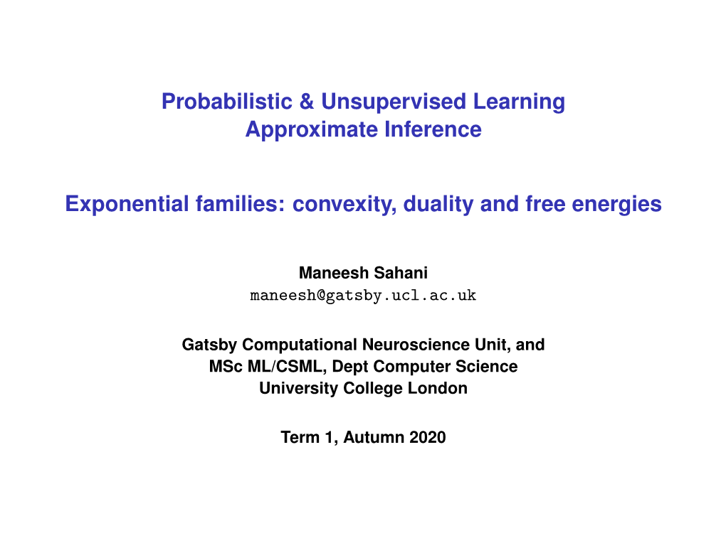 Exponential Families: Convexity, Duality and Free Energies