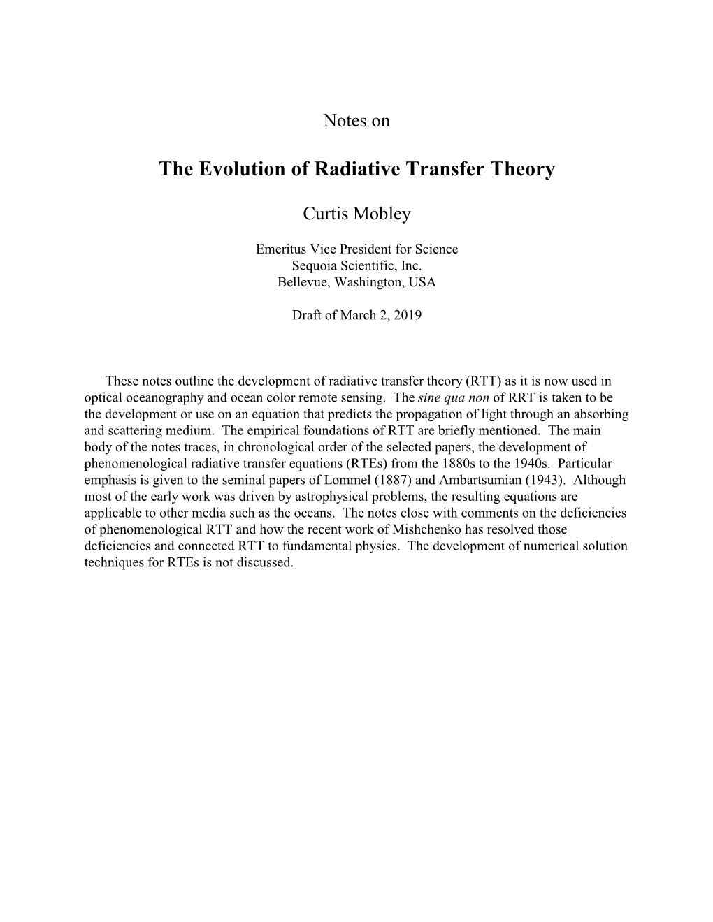 The Evolution of Radiative Transfer Theory