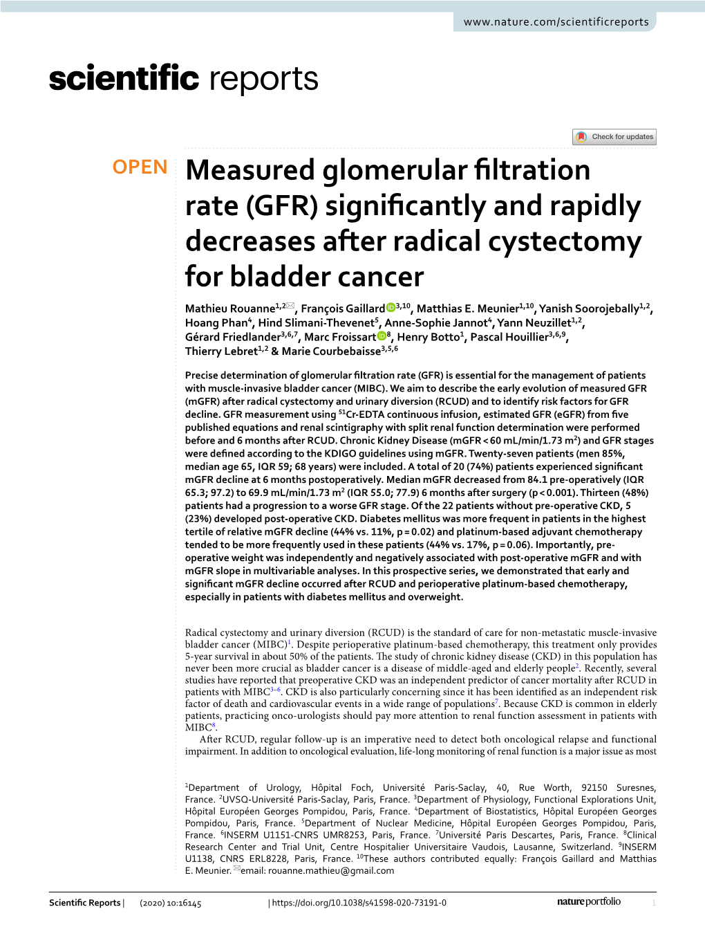 Measured Glomerular Filtration Rate (GFR)