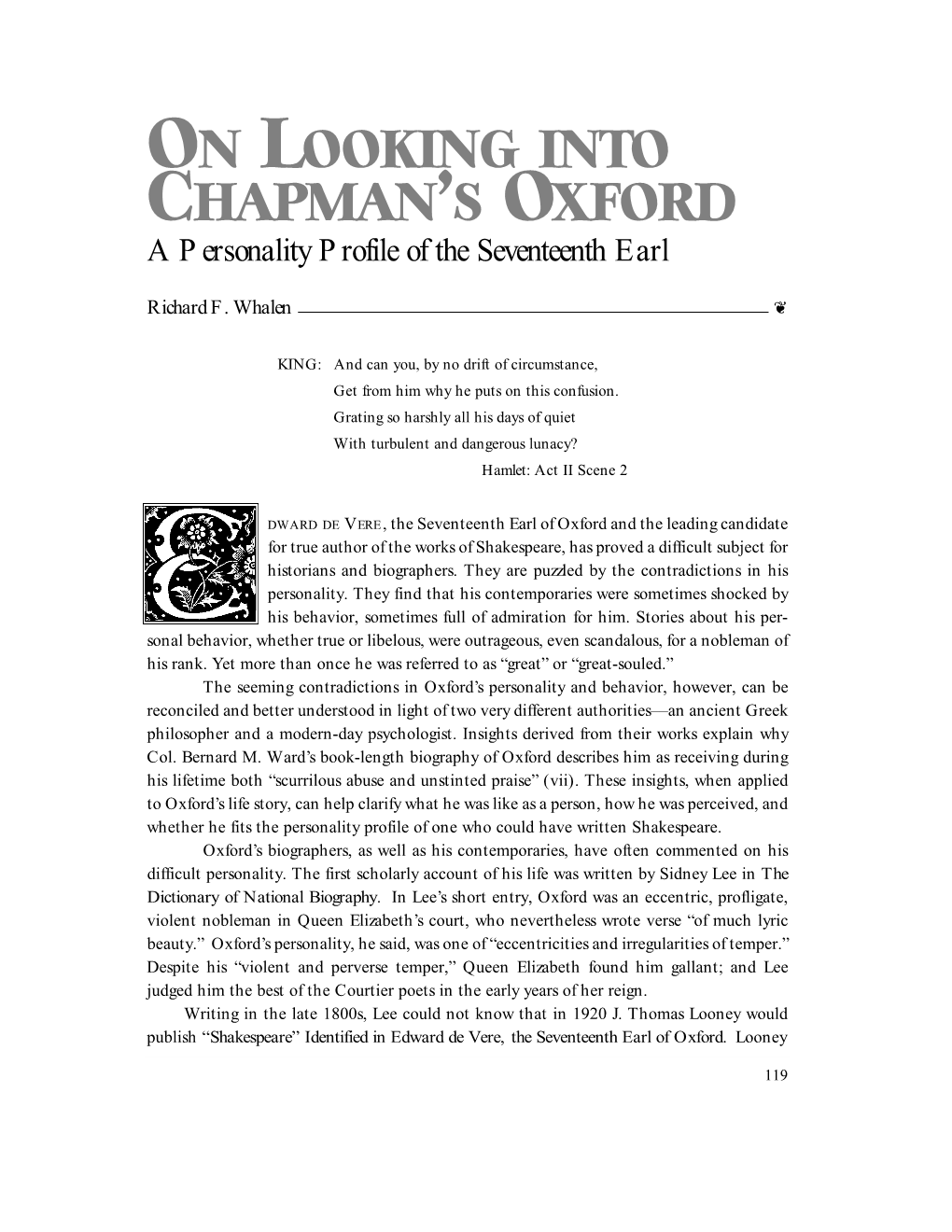 On Looking Into Chapman's Oxford