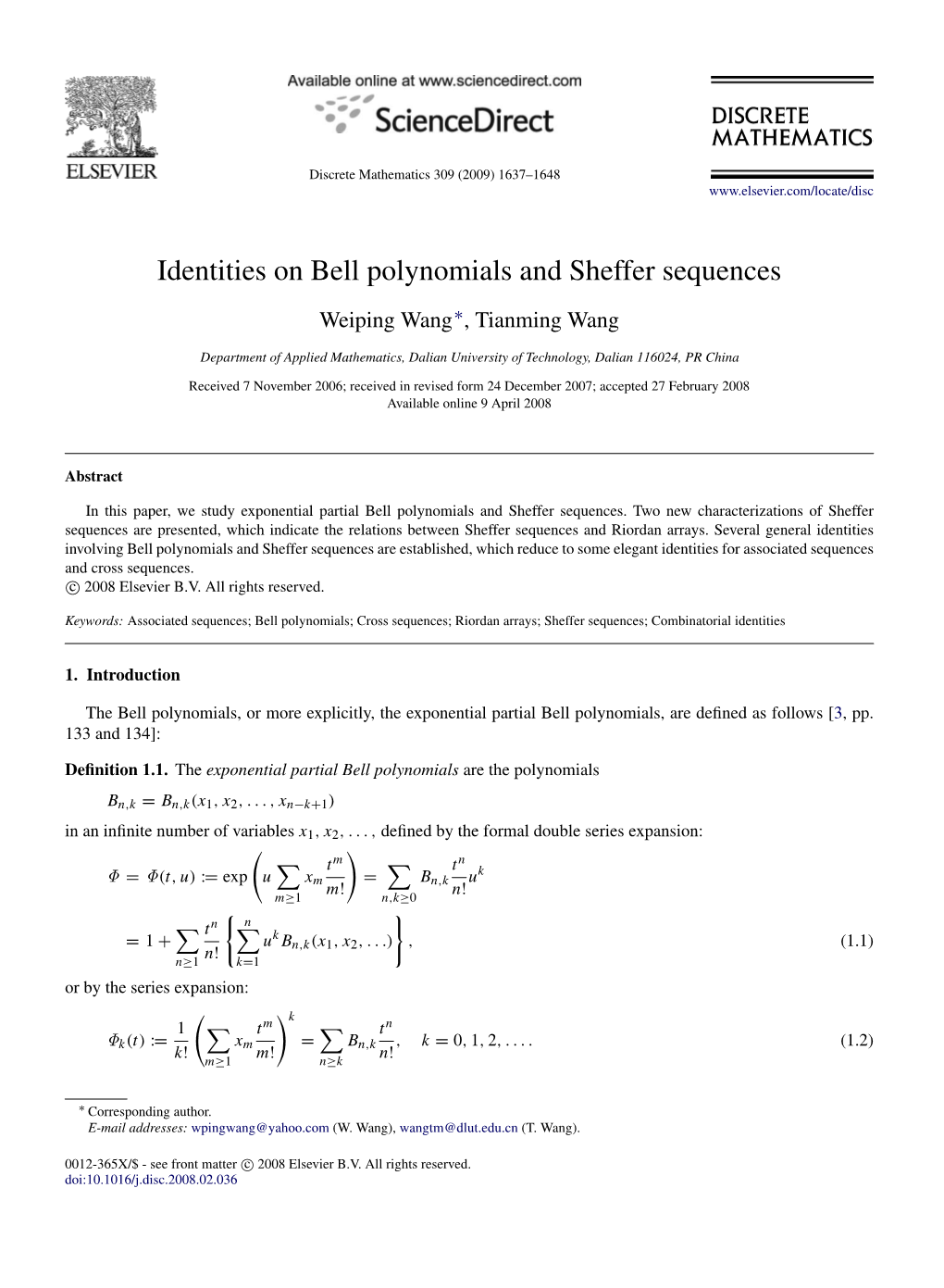 Identities on Bell Polynomials and Sheffer Sequences