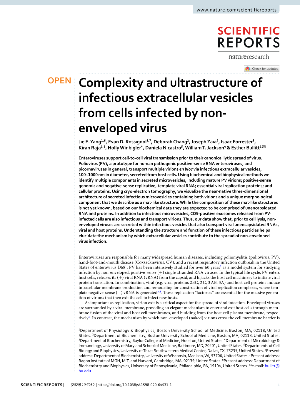 Complexity and Ultrastructure of Infectious Extracellular Vesicles from Cells Infected by Non- Enveloped Virus Jie E