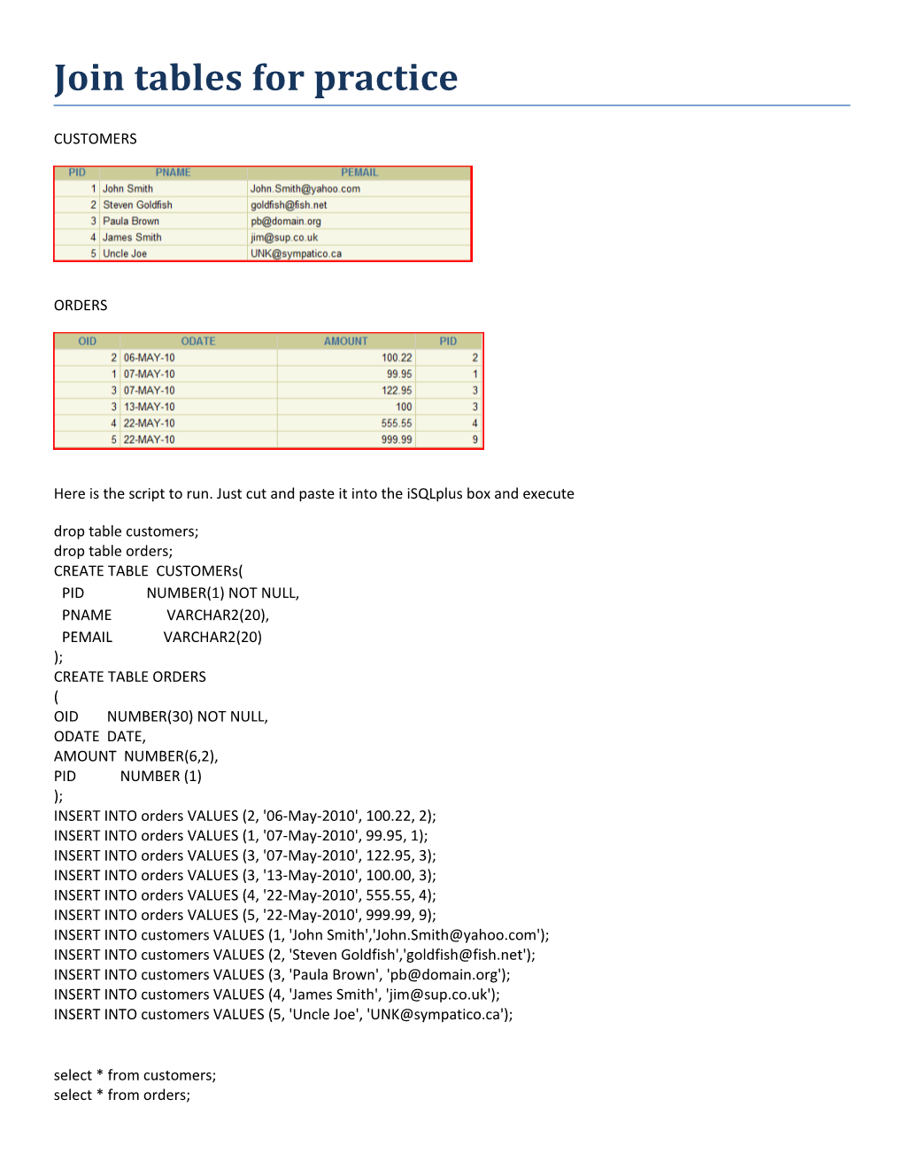 Join Tables for Practice