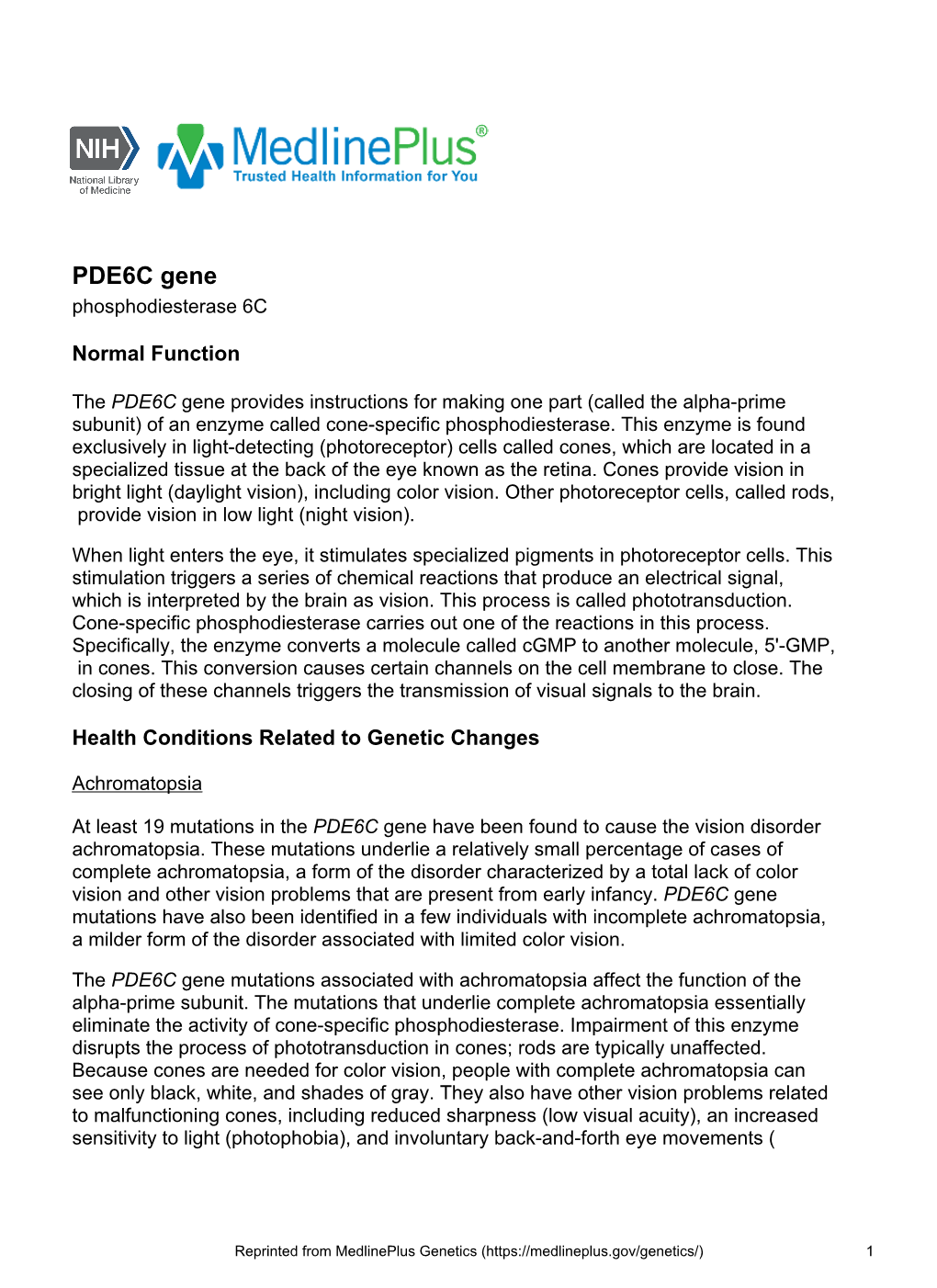 PDE6C Gene Phosphodiesterase 6C