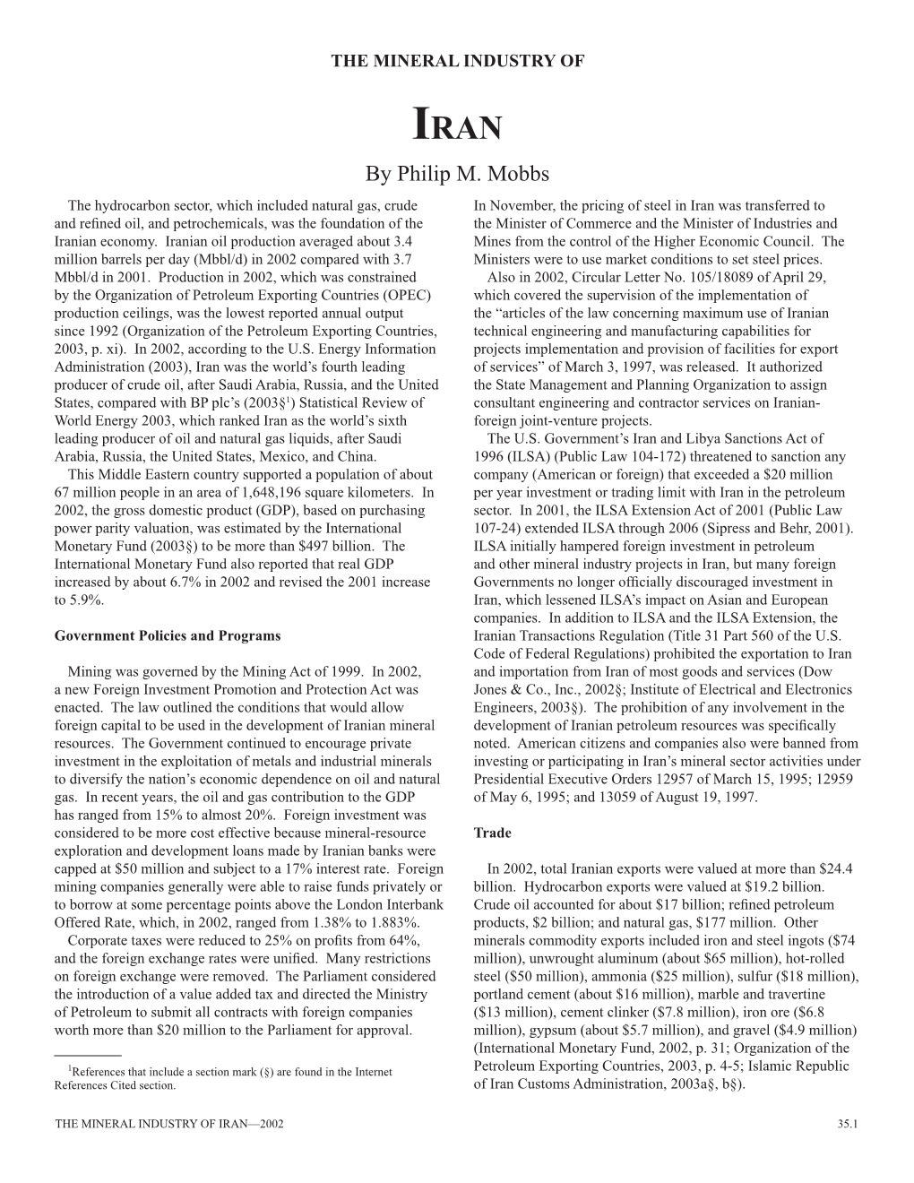 The Mineral Industry of Iran in 2002