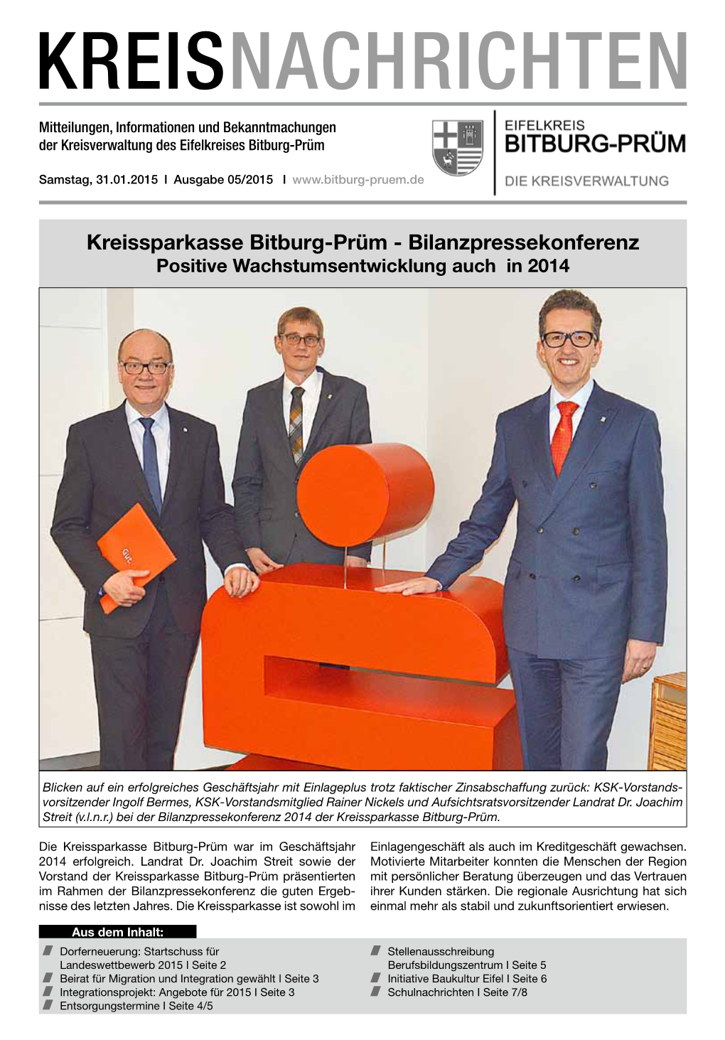 Kreissparkasse Bitburg-Prüm - Bilanzpressekonferenz Positive Wachstumsentwicklung Auch in 2014