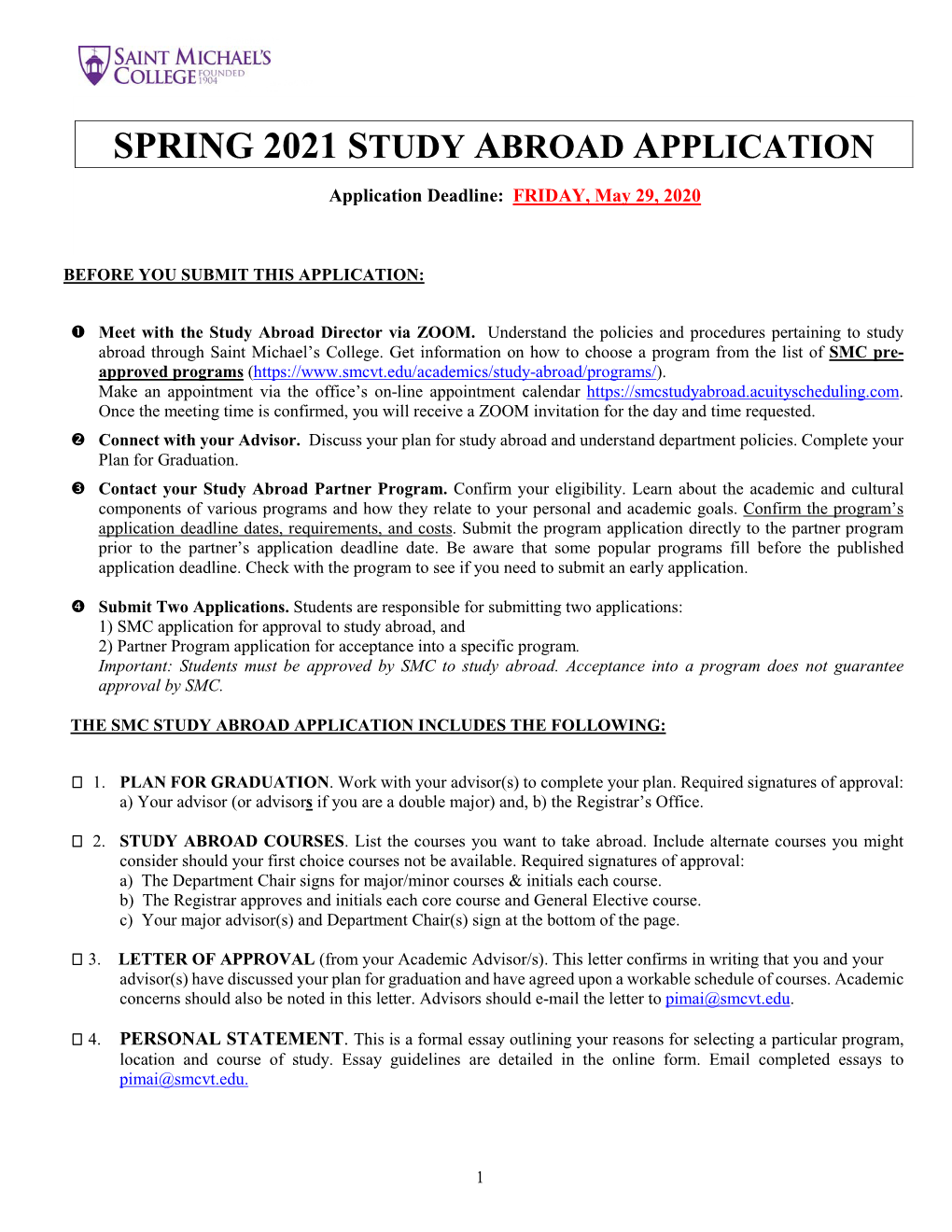 Spring 2021 Study Abroad Application