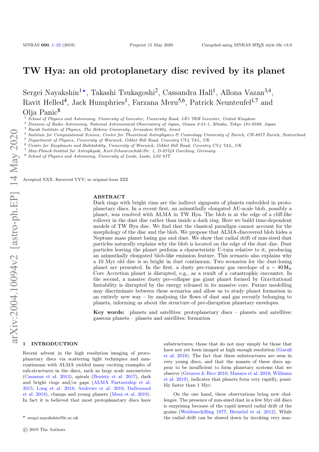 TW Hya: an Old Protoplanetary Disc Revived by Its Planet