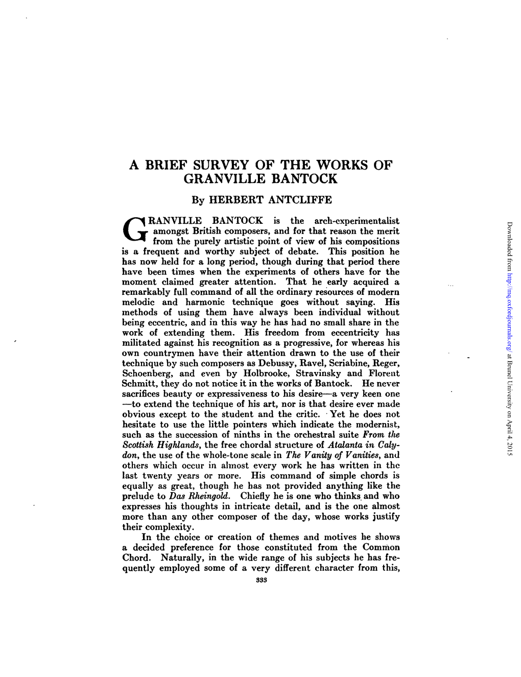 A BRIEF SURVEY of the WORKS of GRANVILLE BANTOCK by HERBERT ANTCLIFFE