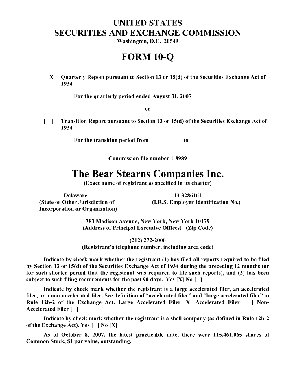 The Bear Stearns Companies Inc. (Exact Name of Registrant As Specified in Its Charter)