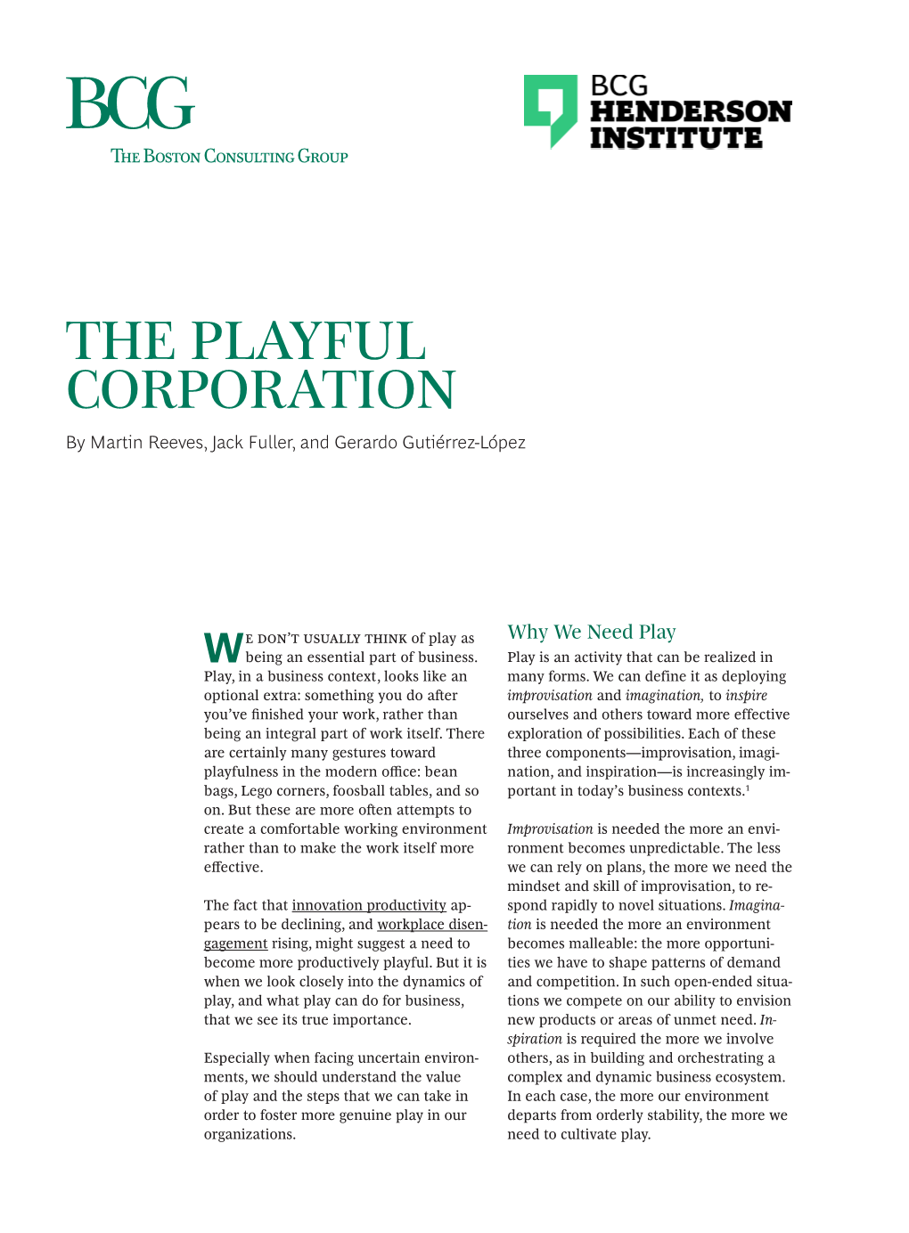 THE PLAYFUL CORPORATION by Martin Reeves, Jack Fuller, and Gerardo Gutiérrez-López