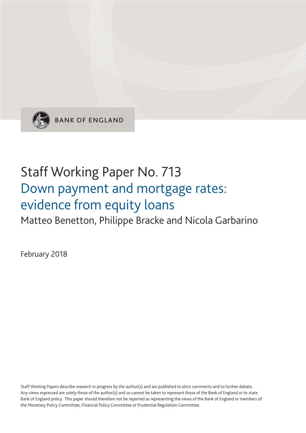 Bank of England Staff Working Paper No